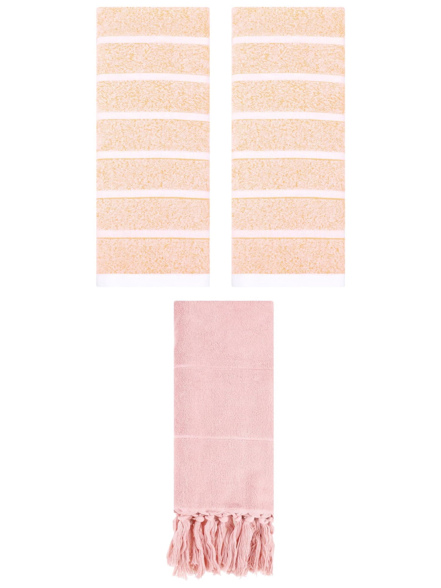 Unique Bargains 3 Pack Striped Solid Hand Towel Pink/Orange 14"x30"/13"x29"