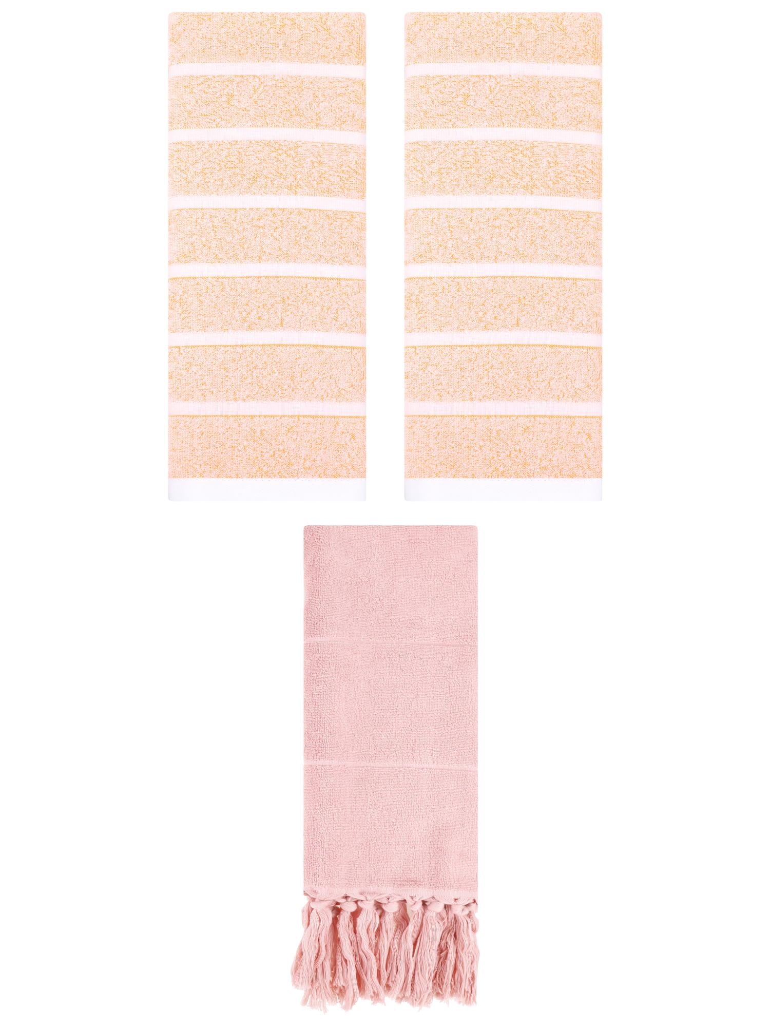 Unique Bargains 3 Pack Striped Solid Hand Towel Pink/Orange 14"x30"/13"x29"