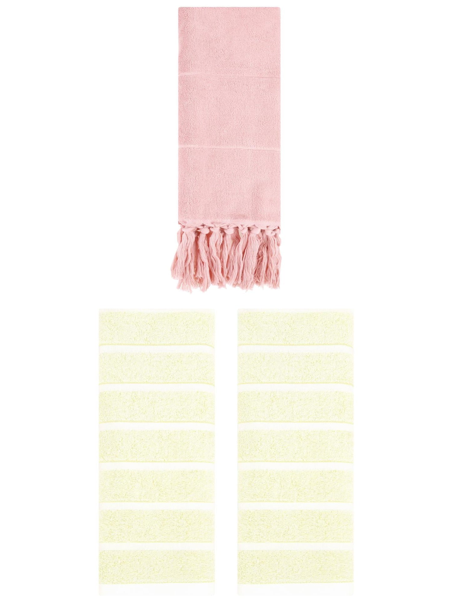 Unique Bargains 3 Pack Striped Solid Hand Towel Pink/Yellow 14"x30"/13"x29"