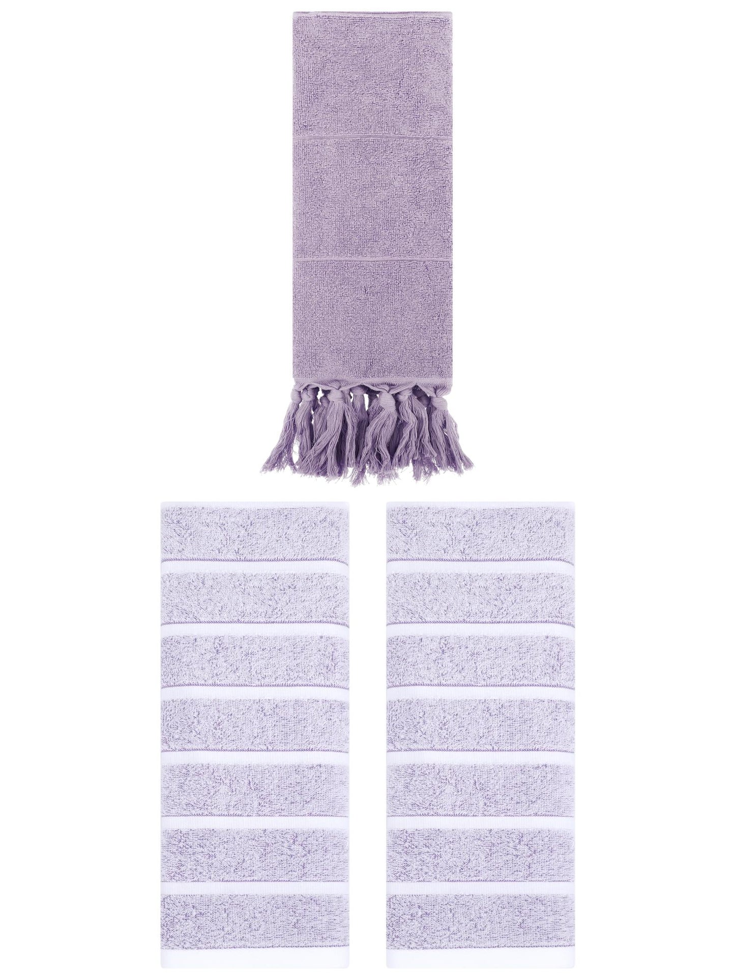 Unique Bargains 3 Pack Striped Solid Hand Towel Purple/Light Purple 14"x30"/13"x29"