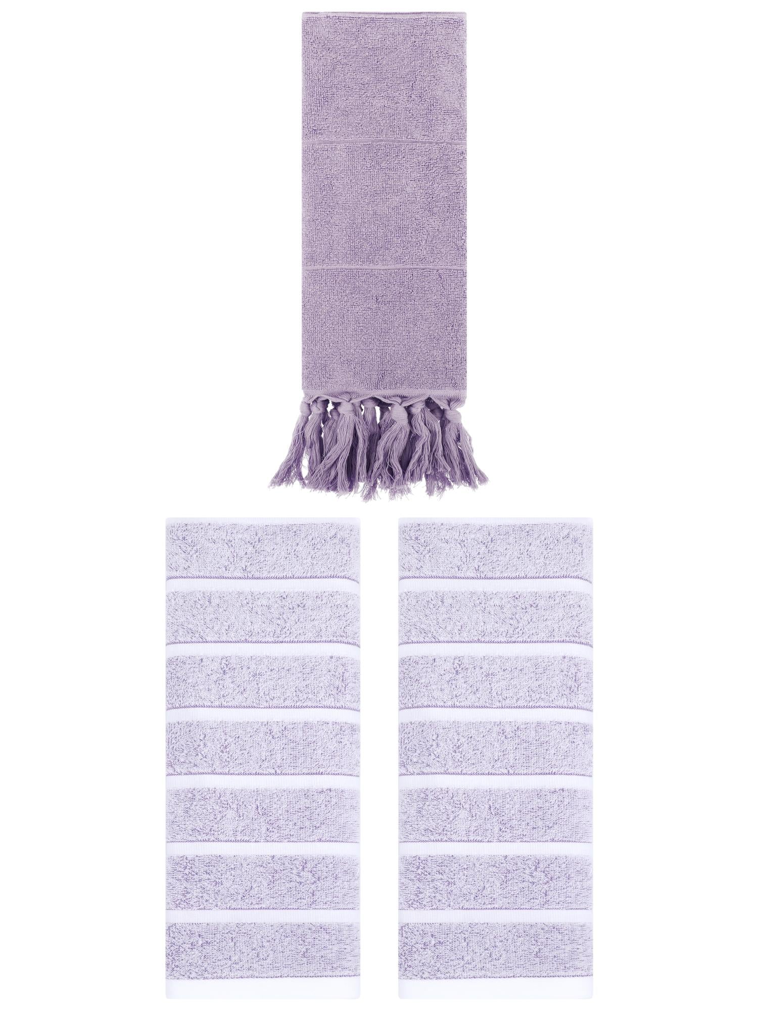 Unique Bargains 3 Pack Striped Solid Hand Towel Purple/Light Purple 14"x30"/13"x29"