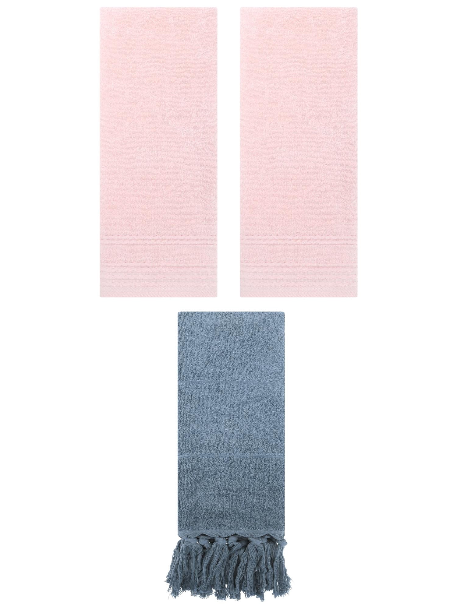 Unique Bargains 3 Pack Striped Tassels Bathroom Hand Towel 14" x 30" Blue/Pink