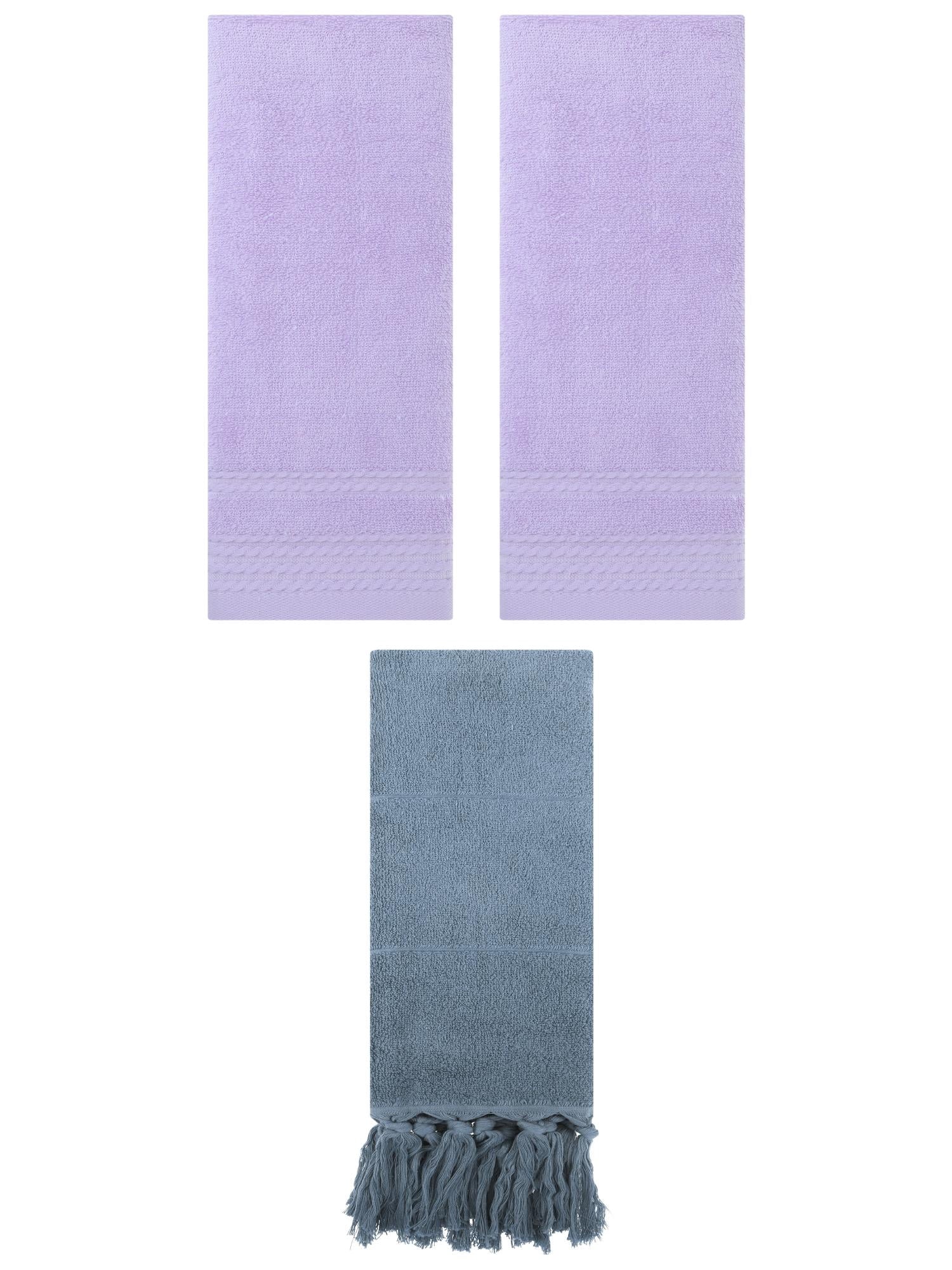Unique Bargains 3 Pack Striped Tassels Bathroom Hand Towel 14" x 30" Blue/Purple