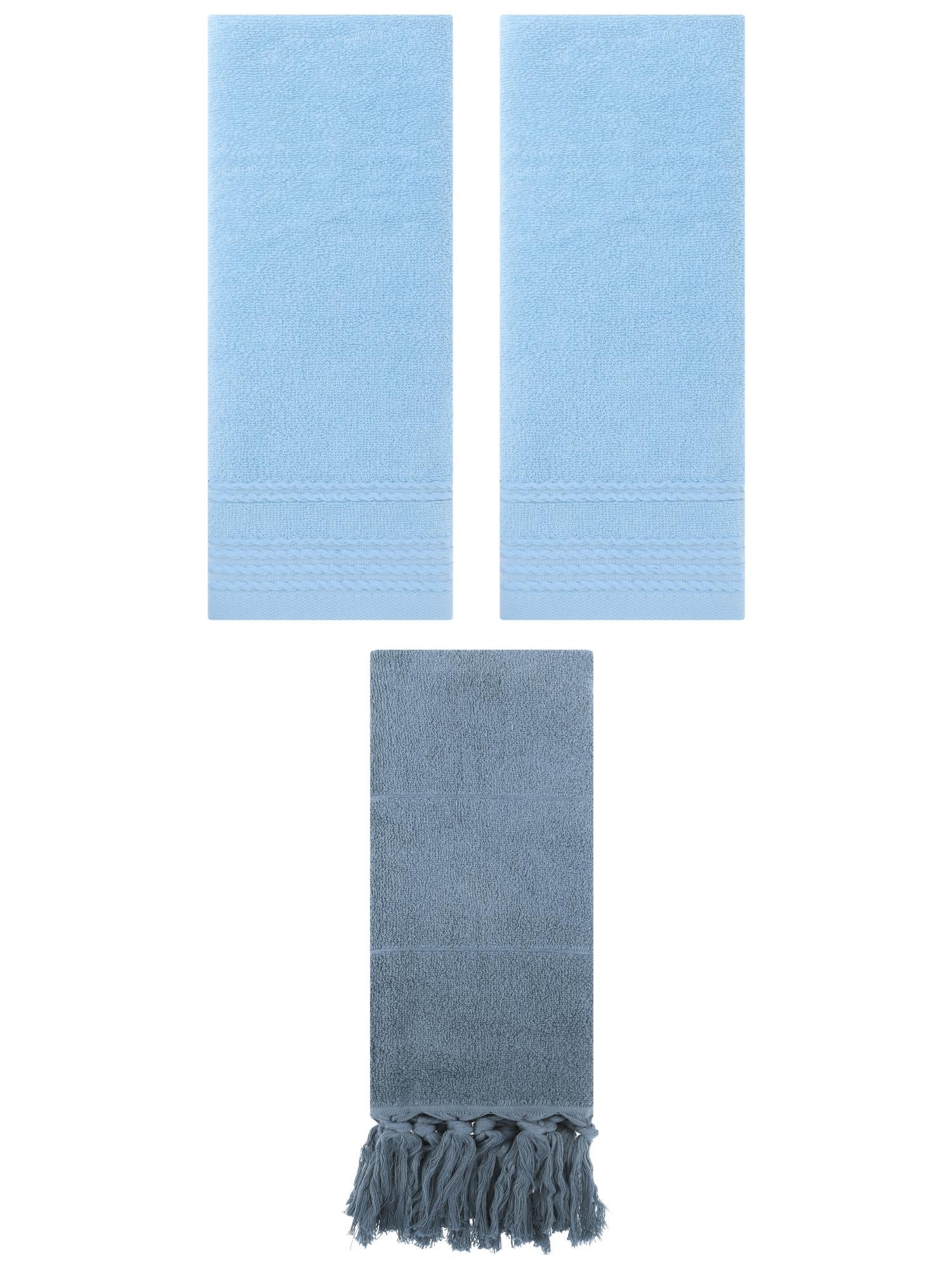 Unique Bargains 3 Pack Striped Tassels Bathroom Hand Towel 14" x 30" Blue