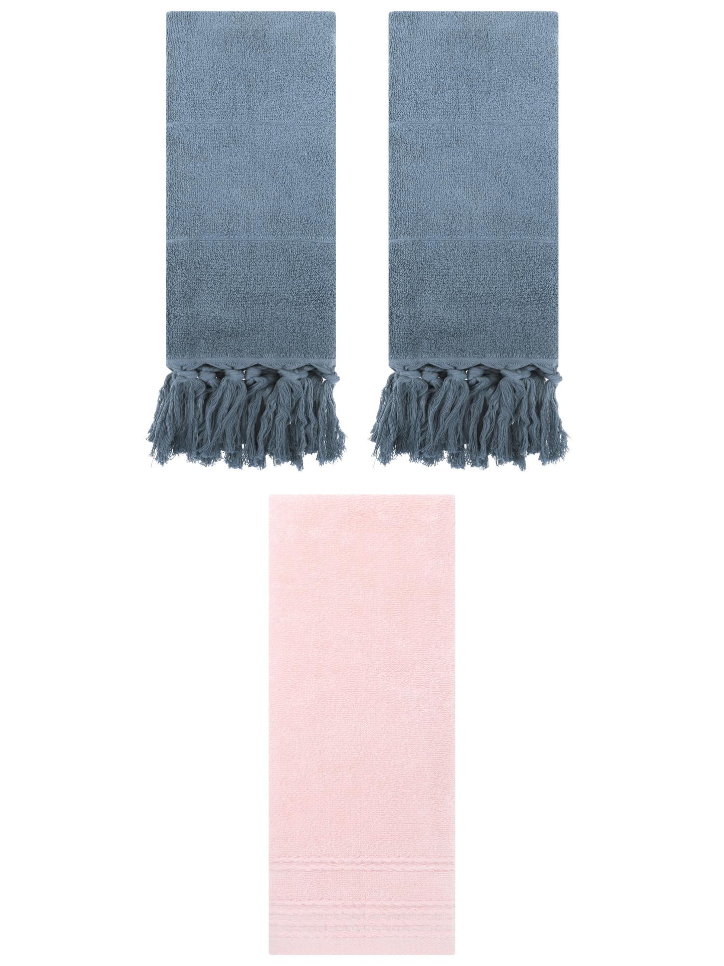 Unique Bargains 3 Pack Striped Tassels Hand Towels for Bathroom 14" x 30" Blue/Pink