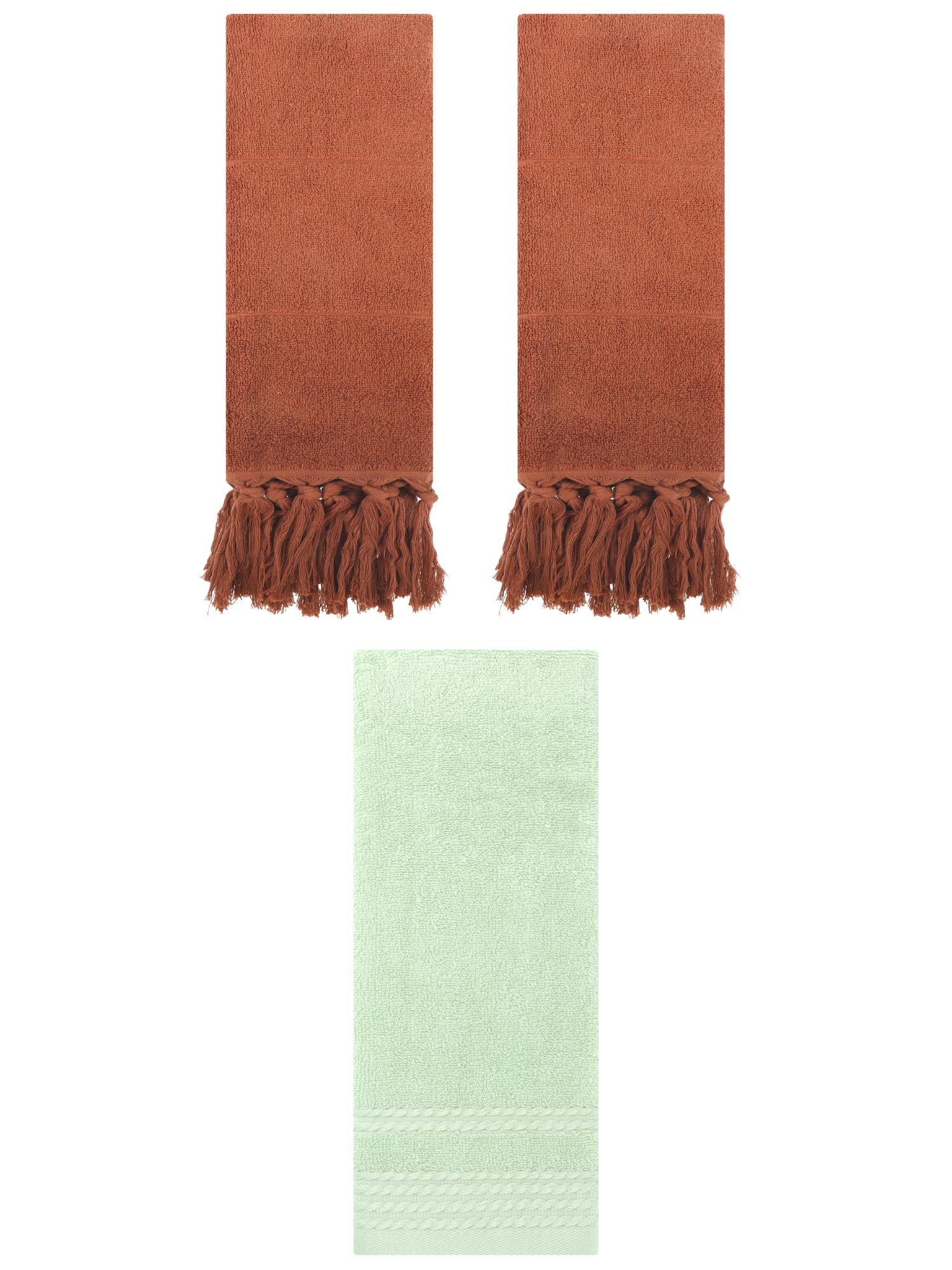 Unique Bargains 3 Pack Striped Tassels Hand Towels for Bathroom 14" x 30" Yellow/Pink