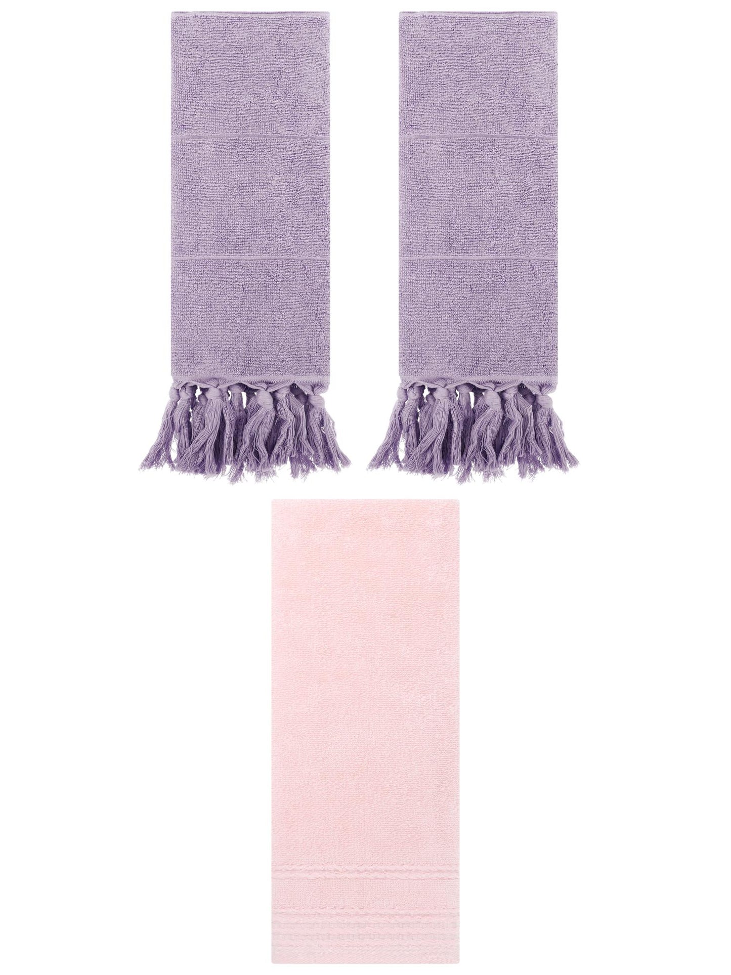 Unique Bargains 3 Pack Striped Tassels Hand Towels for Bathroom 14" x 30" Purple/Pink
