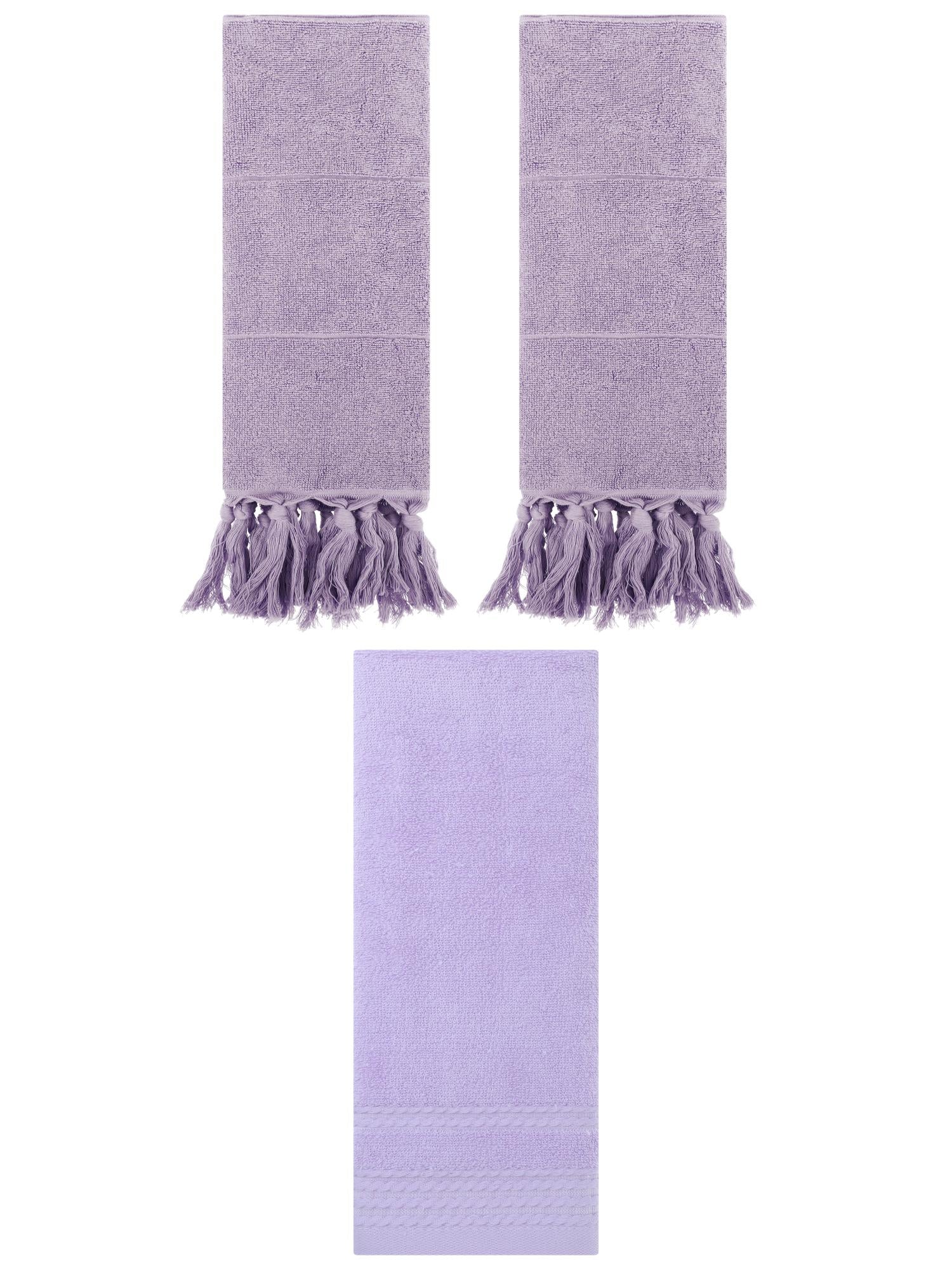 Unique Bargains 3 Pack Striped Tassels Hand Towels for Bathroom 14" x 30" Purple