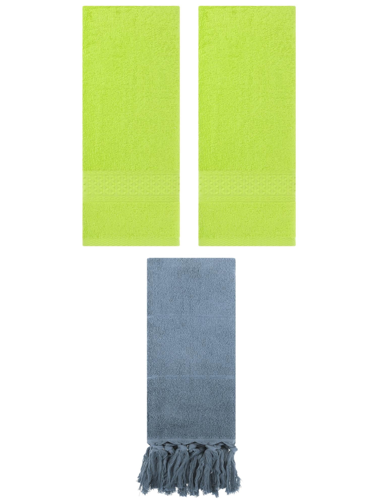 Unique Bargains 3 Packs Textured Tassels Hand Towel Blue/Light Green 14" x 30"/13" x 30"