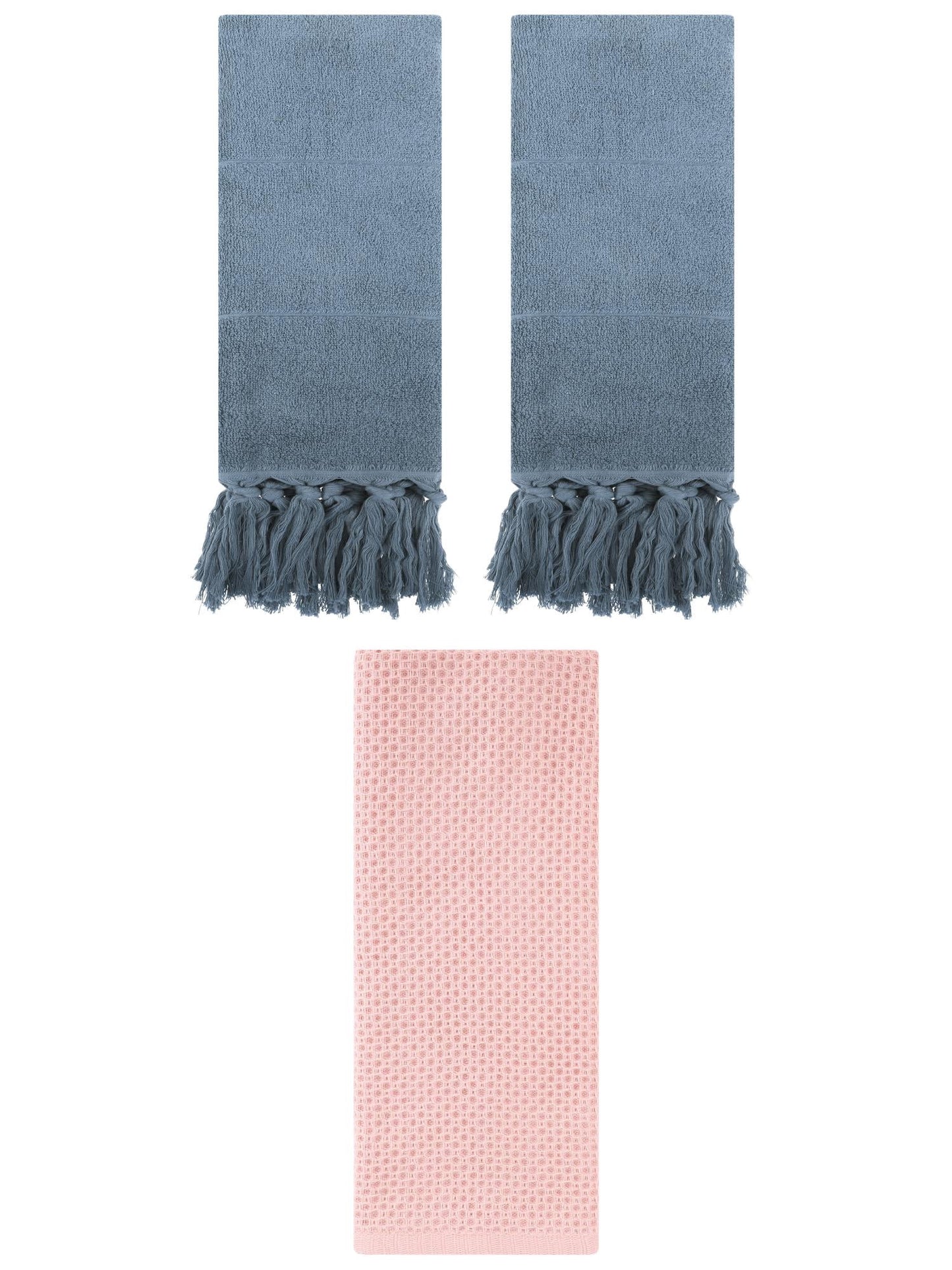 Unique Bargains 3 Pack Cotton Soft Absorbent Tassels and Waffle Decorative Hand Towel Blue/Pink 14" x 30"/13" x 30"