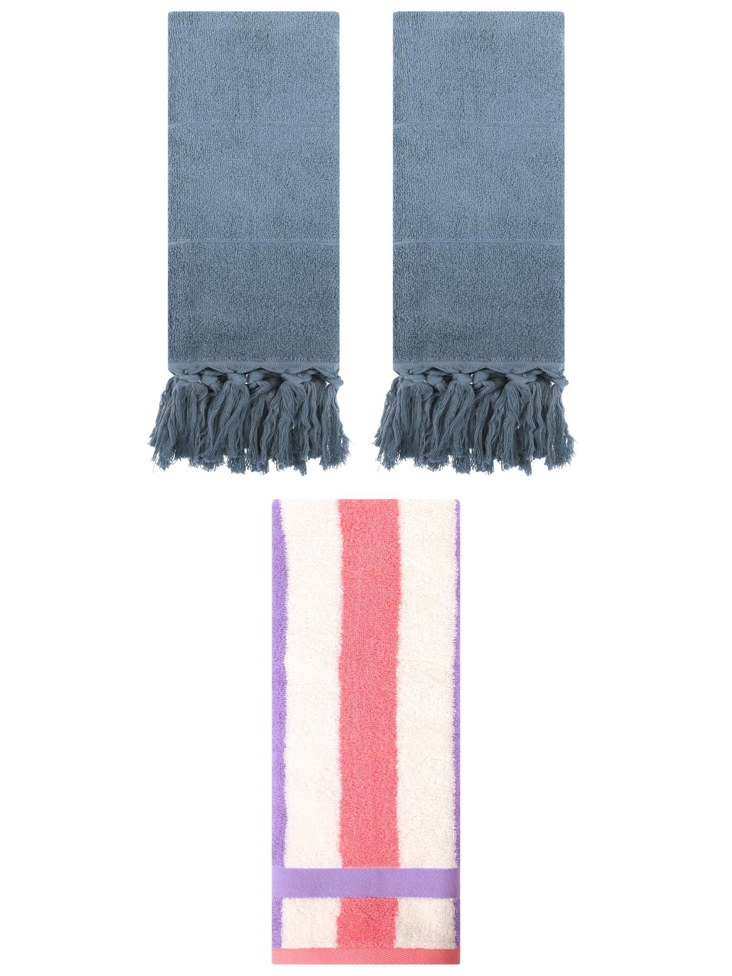 Unique Bargains 3 Pack Cotton Absorbent Soft Decorative Bathroom Hand Towel Set Blue/Purple Pink 14" x 30"/13" x 29"