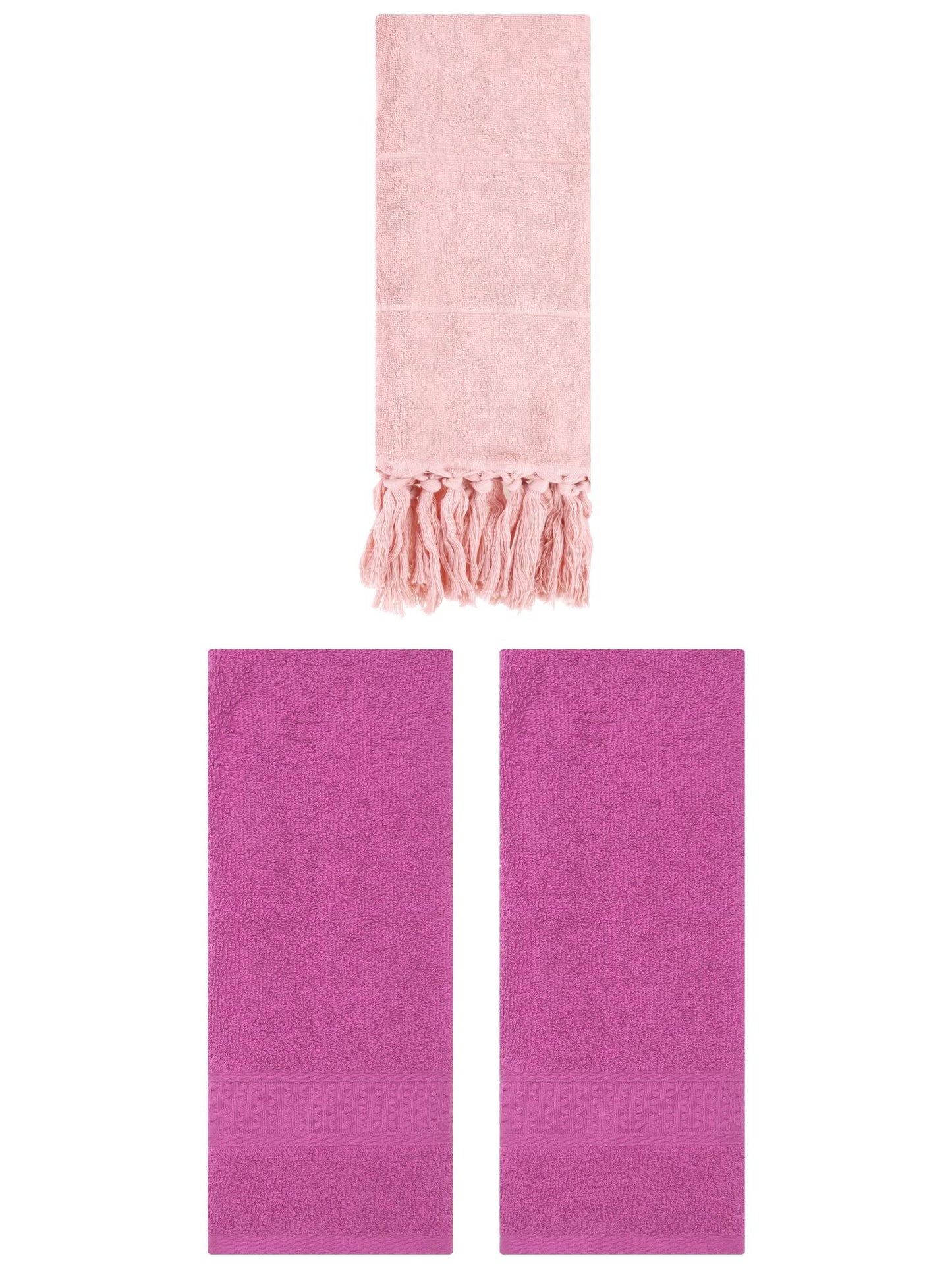 Unique Bargains 3 Packs Textured Tassels Hand Towel Pink/Dark Pink 14" x 30"/13" x 30"