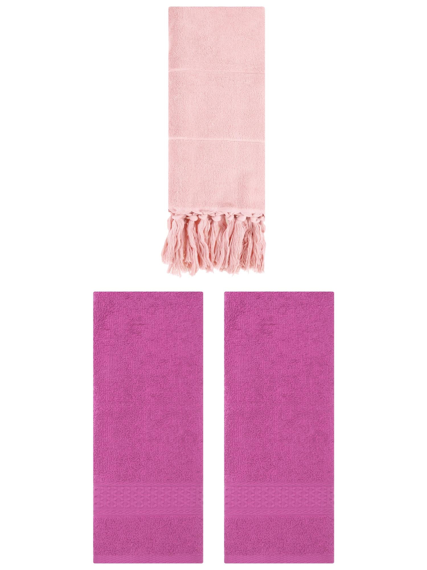 Unique Bargains 3 Packs Textured Tassels Hand Towel Pink/Dark Pink 14" x 30"/13" x 30"