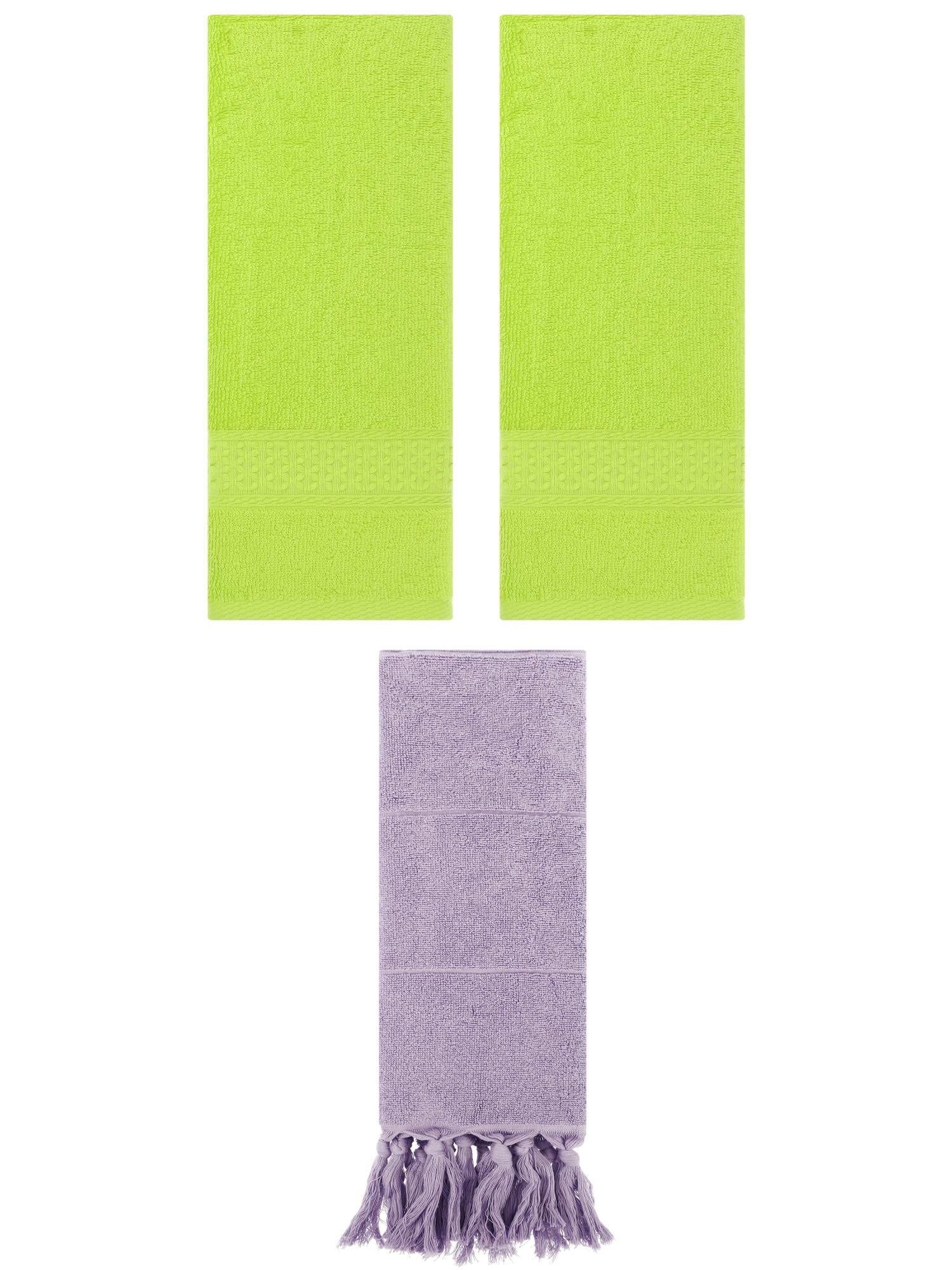 Unique Bargains 3 Packs Textured Tassels Hand Towel Purple/Light Green 14" x 30"/13" x 30"
