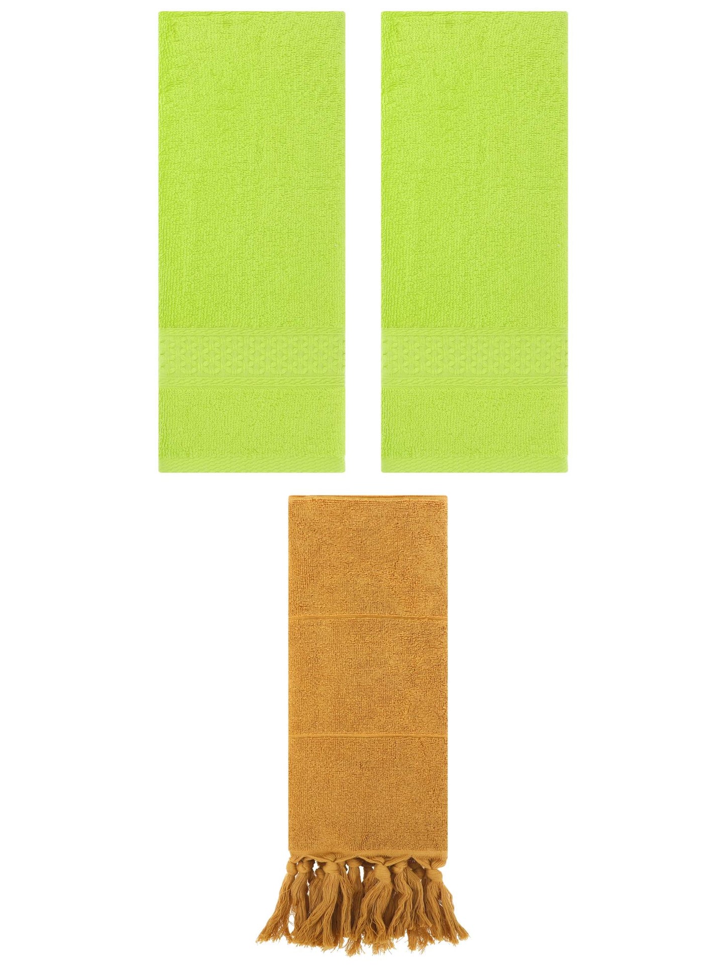 Unique Bargains 3 Packs Textured Tassels Hand Towel Yellow/Light Green 14" x 30"/13" x 30"