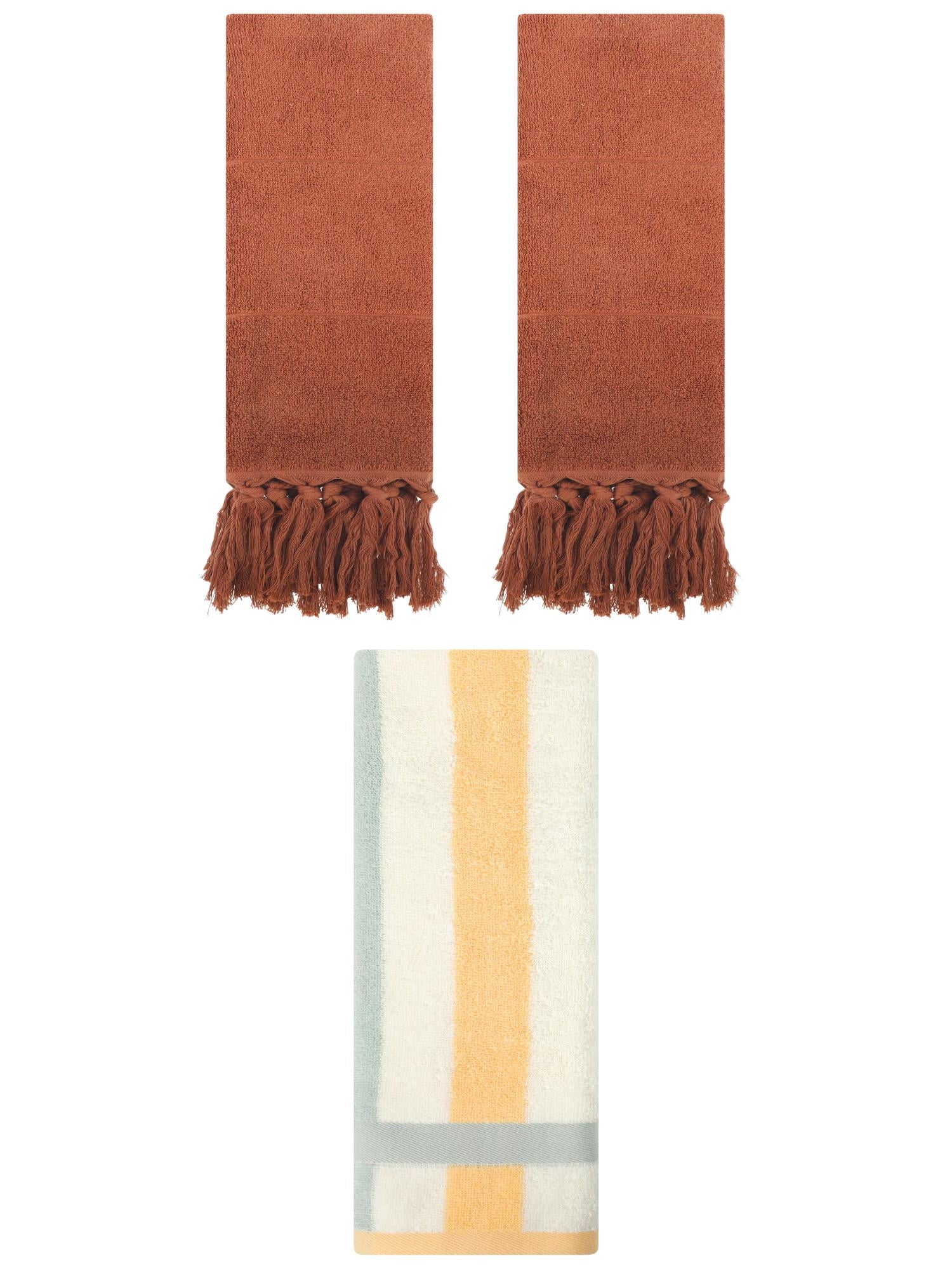Unique Bargains 3 Pcs Bathroom Hand Towel Set Brown/Blue Orange 14"x30"/13"x29"
