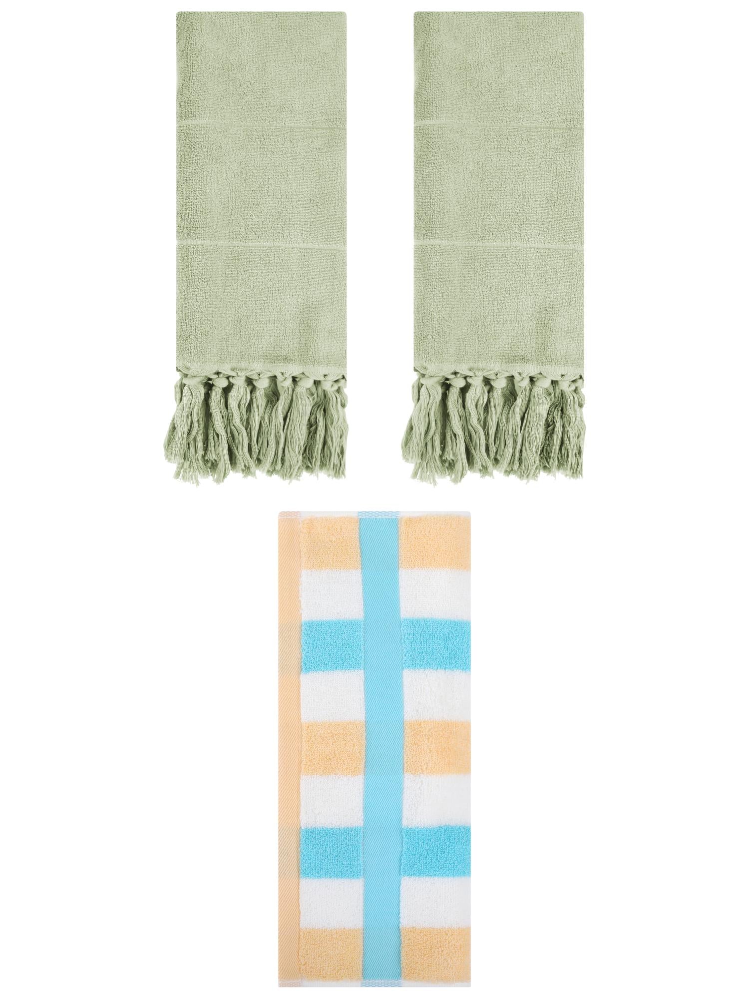 Unique Bargains 3 Pcs Bathroom Hand Towel Set Green/Blue Yellow 14"x30"/13"x29"