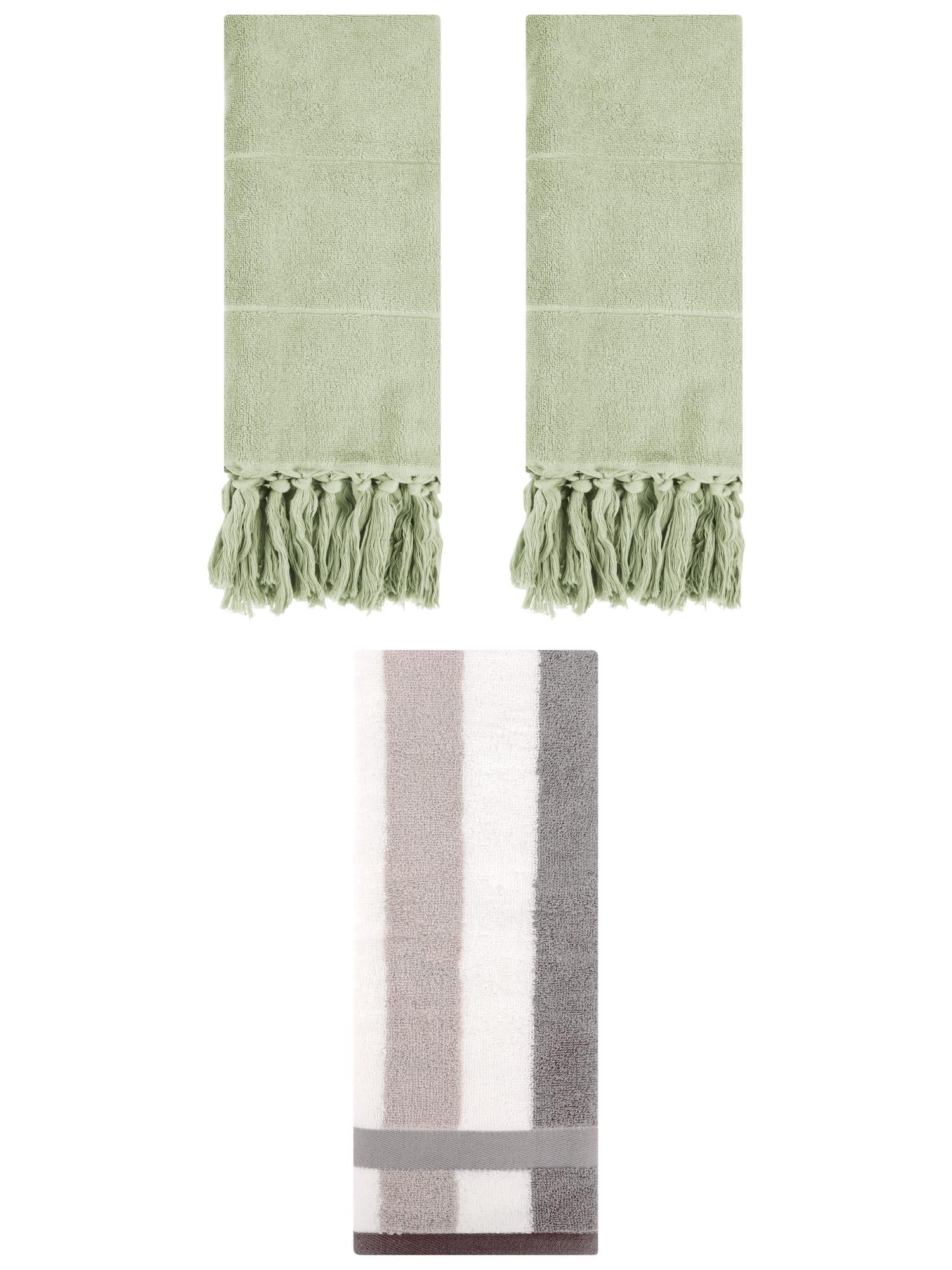 Unique Bargains 3 Pcs Bathroom Hand Towel Set Green/Grey 14"x30"/13"x29"