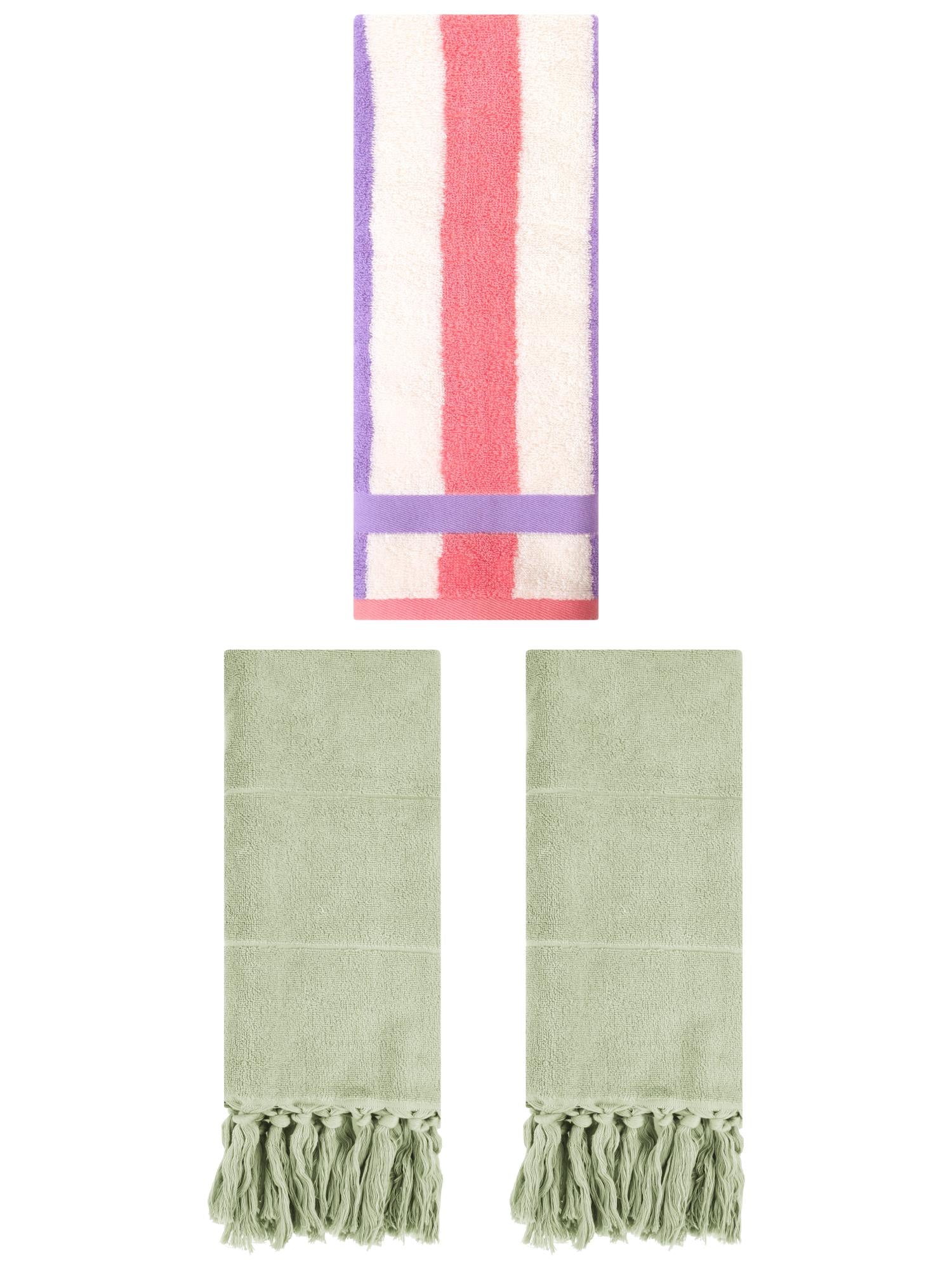 Unique Bargains 3 Pcs Bathroom Hand Towel Set Green/Purple Pink 14"x30"/13"x29"