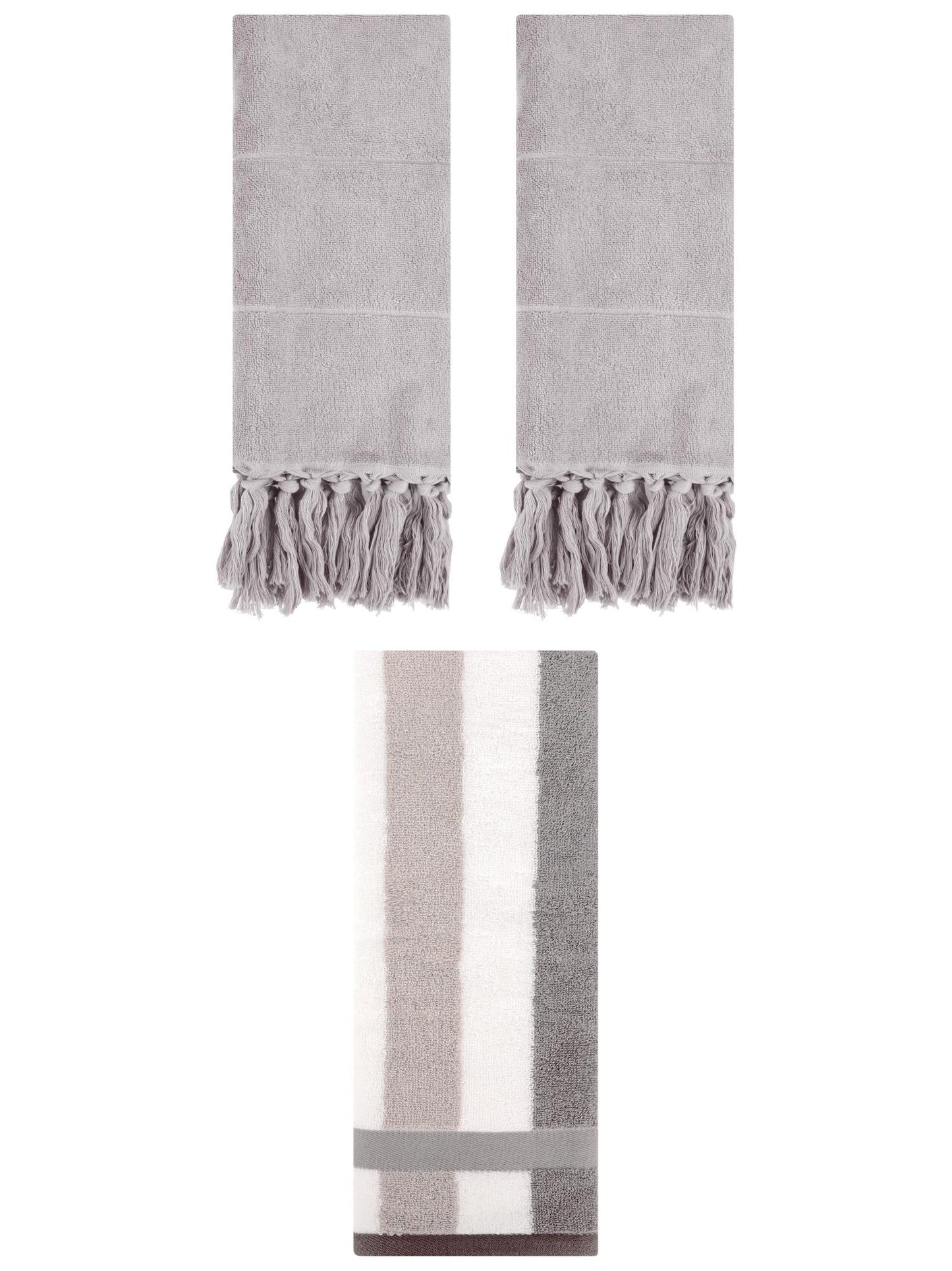 Unique Bargains 3 Pcs Bathroom Hand Towel Set Grey 14"x30"/13"x29"