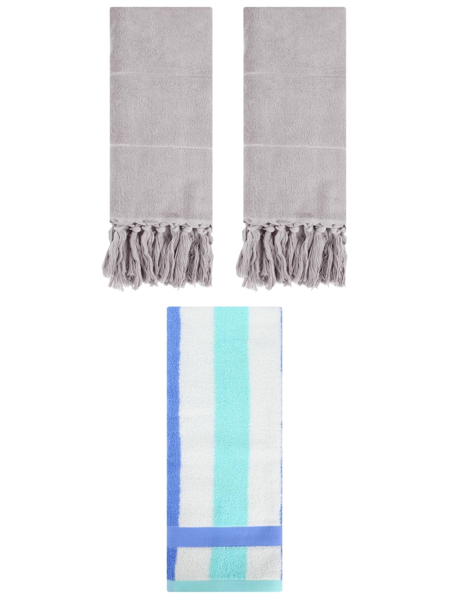 Unique Bargains 3 Pcs Bathroom Hand Towel Set Grey/Blue Green 14"x30"/13"x29"