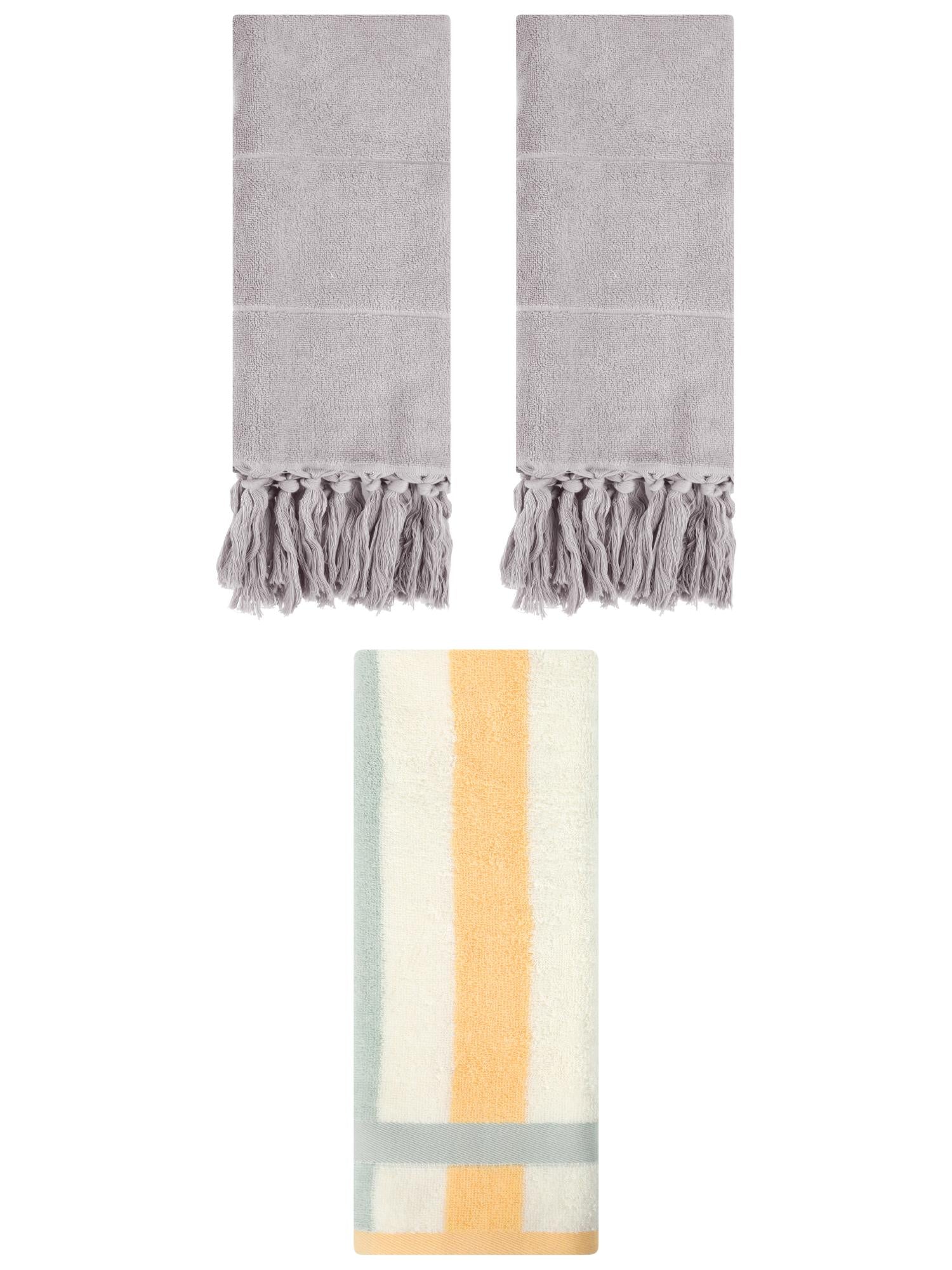 Unique Bargains 3 Pcs Bathroom Hand Towel Set Grey/Blue Orange 14"x30"/13"x29"