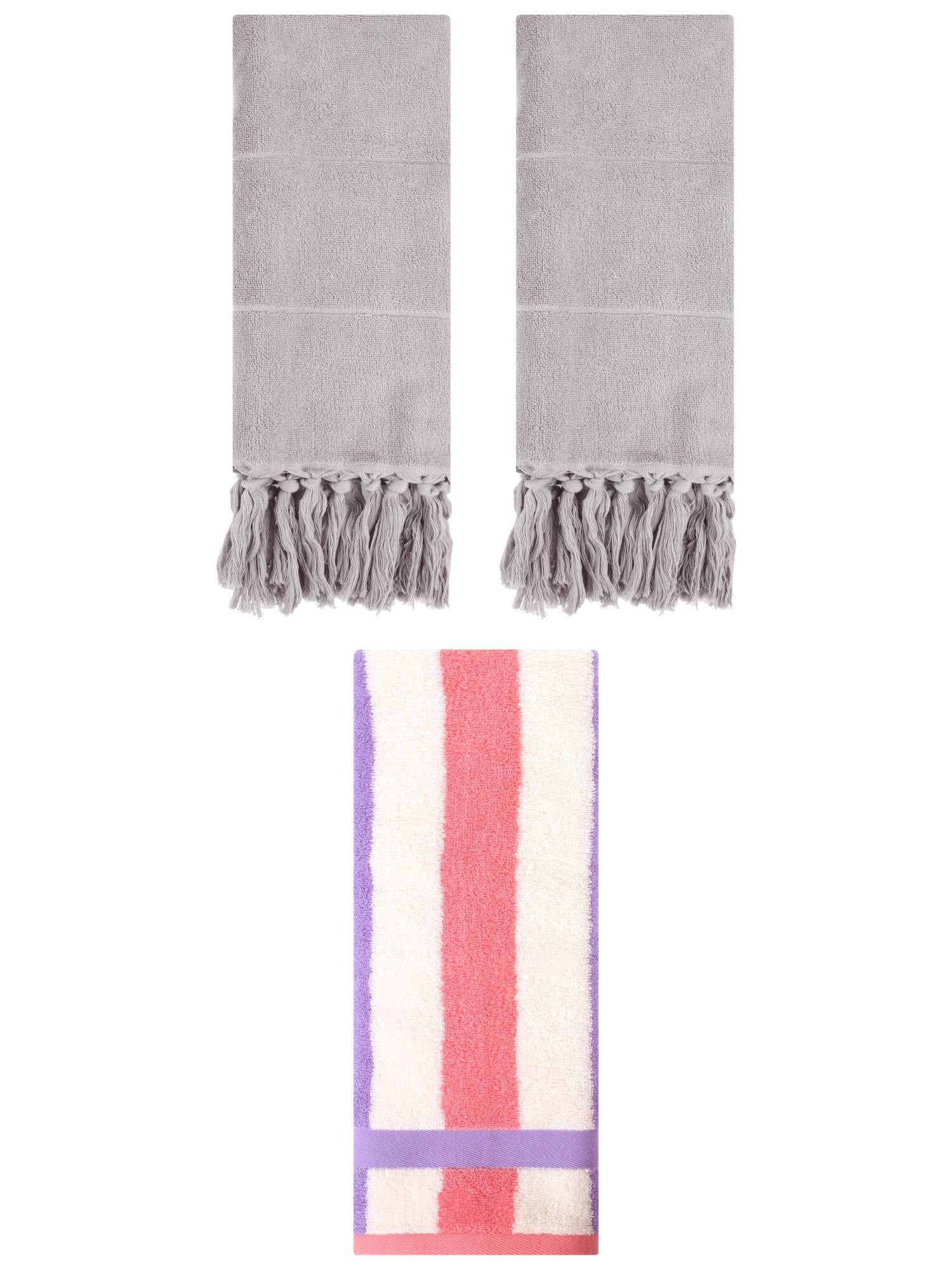 Unique Bargains 3 Pcs Bathroom Hand Towel Set Grey/Purple Pink 14"x30"/13"x29"