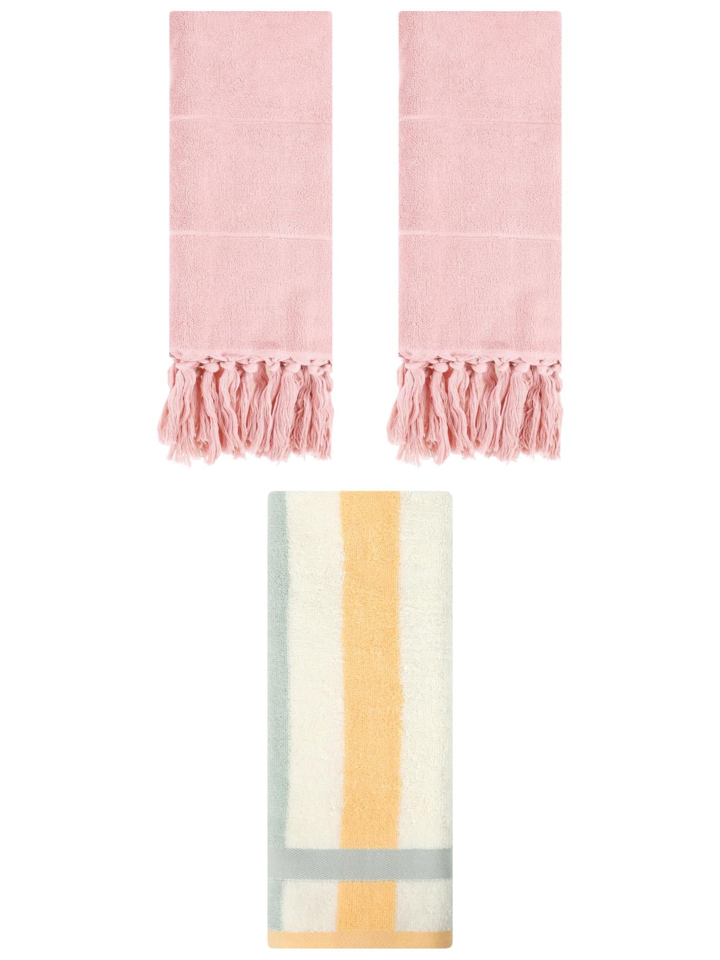 Unique Bargains 3 Pcs Bathroom Hand Towel Set Pink/Blue Orange 14"x30"/13"x29"
