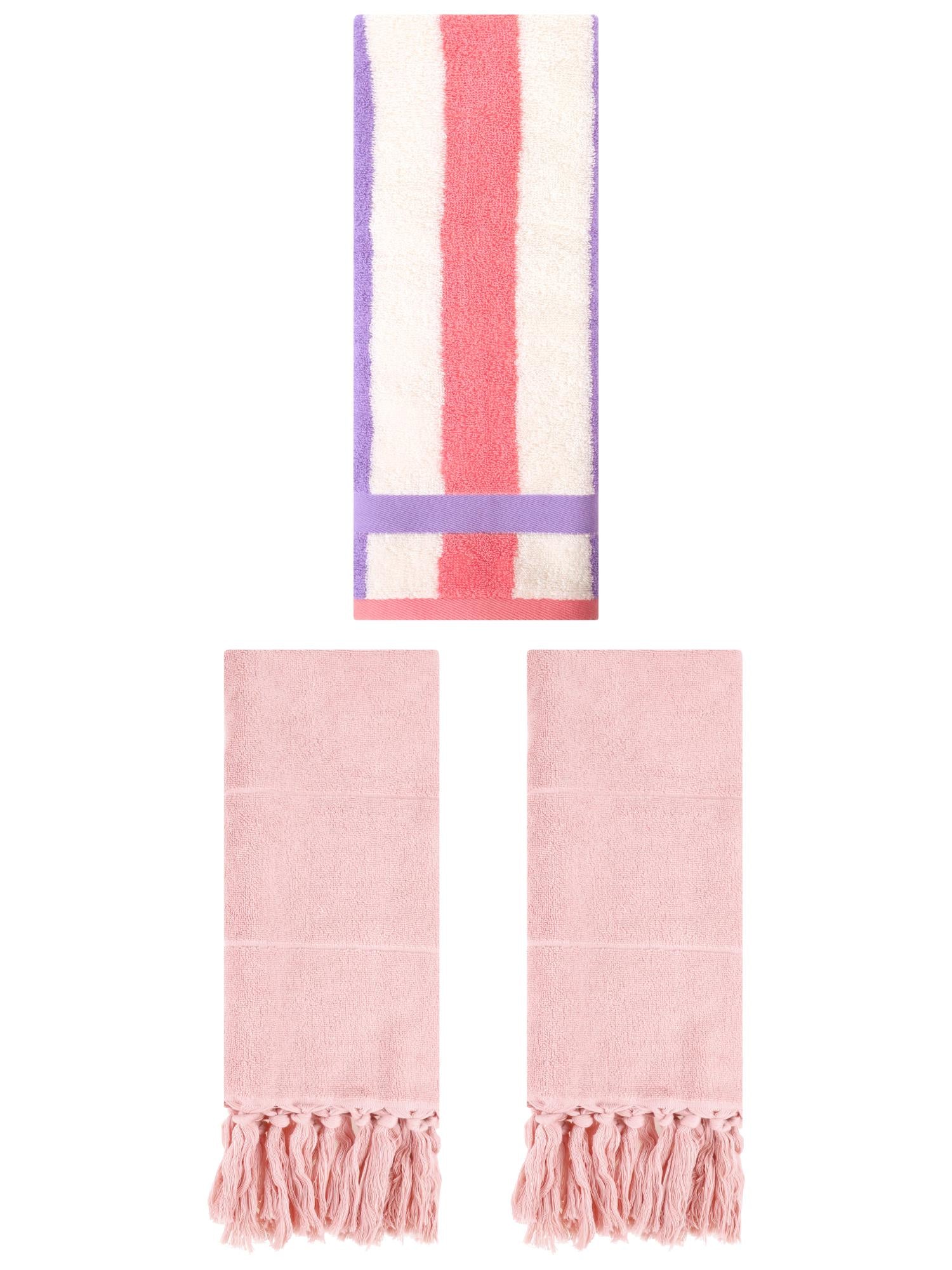 Unique Bargains 3 Pcs Bathroom Hand Towel Set Pink/Purple Pink 14"x30"/13"x29"