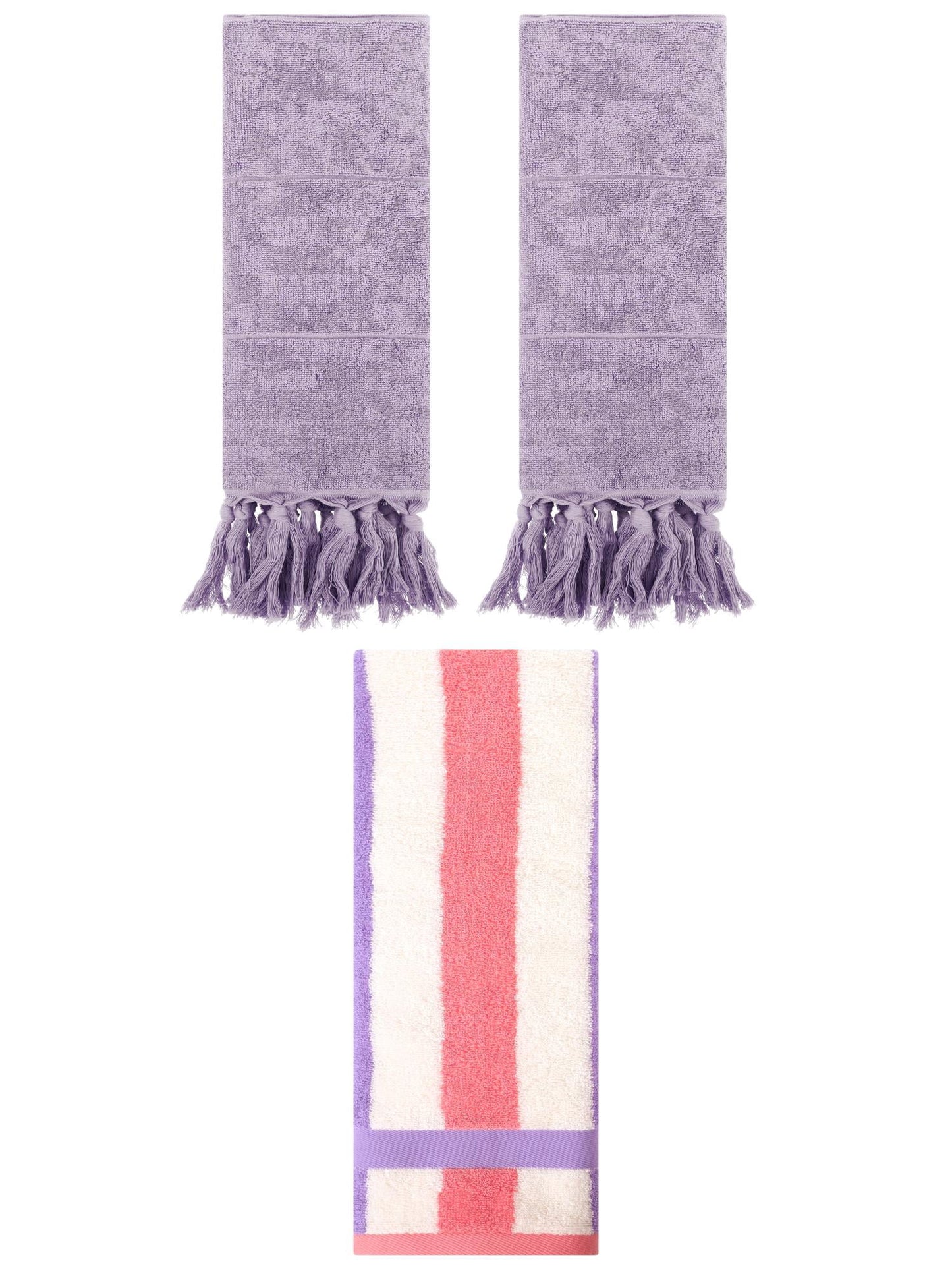 Unique Bargains 3 Pcs Bathroom Hand Towel Set Purple/Purple Pink 14"x30"/13"x29"