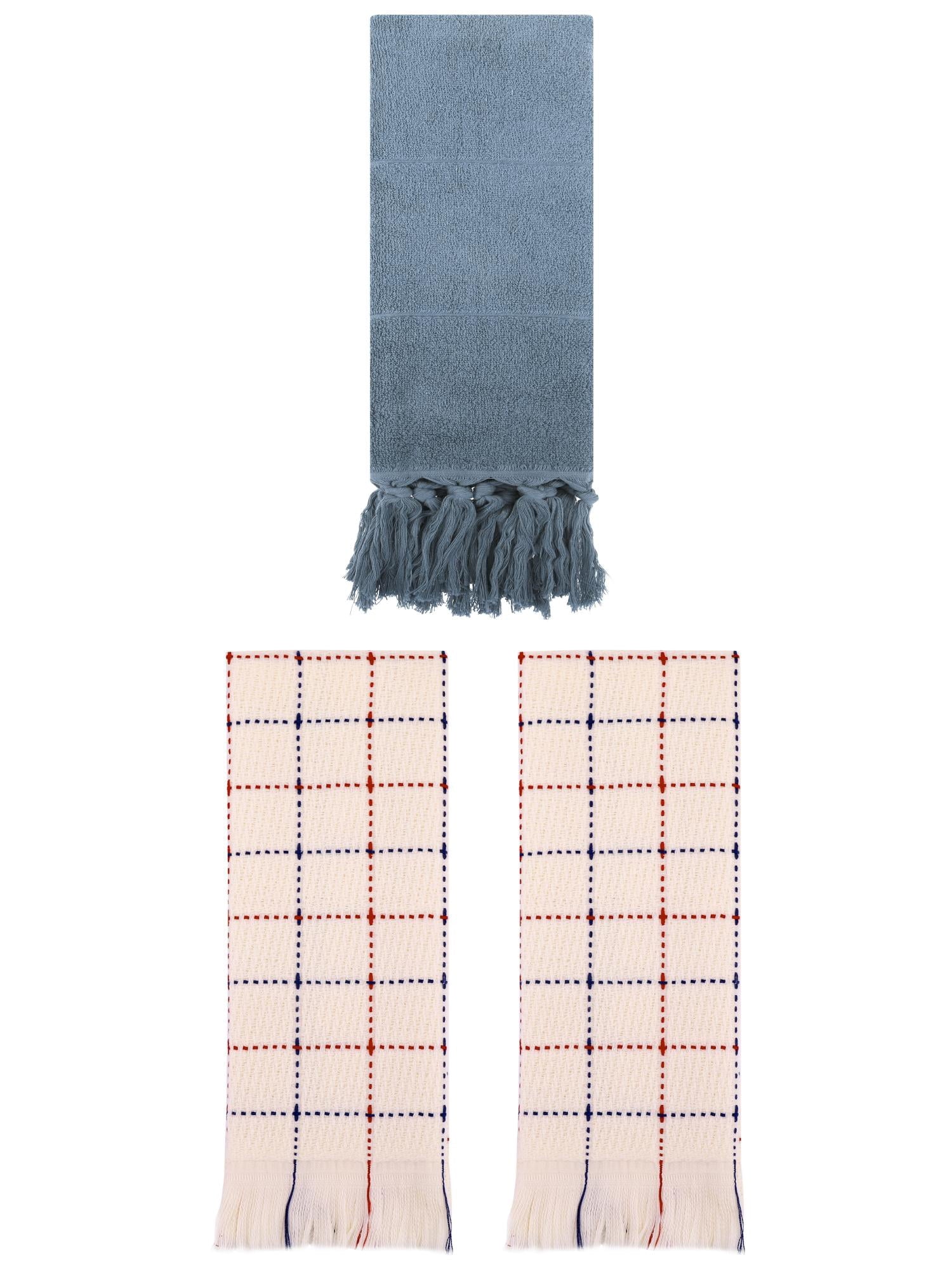 Unique Bargains 3 Pack Cotton Absorbent Soft Decorative Turkish Bath Towel for Bathroom Blue/Beige 14" x 30"/13" x 29"
