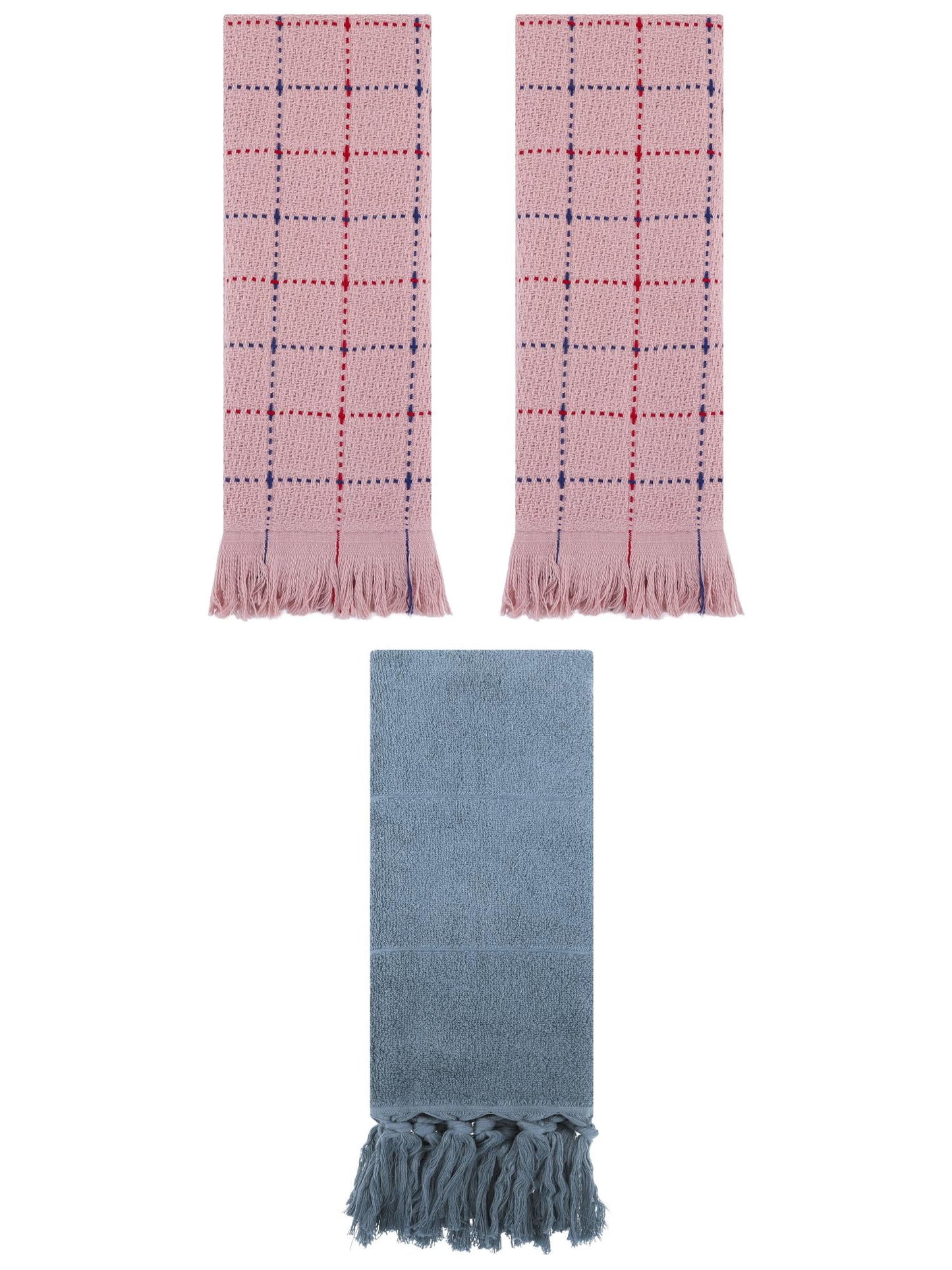 Unique Bargains 3 Pack Cotton Absorbent Soft Decorative Turkish Bath Towel for Bathroom Blue/Pink 14" x 30"/13" x 29"