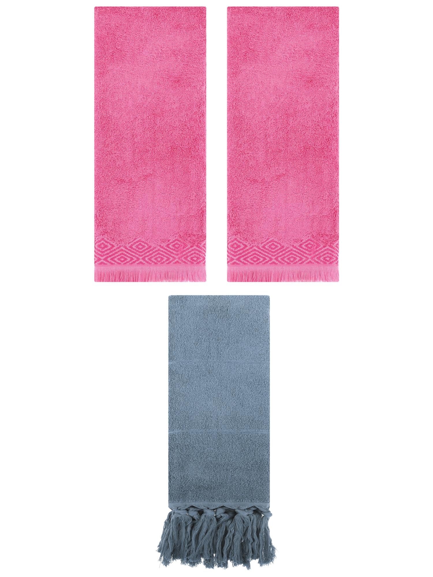 Unique Bargains 3 Pack Cotton Absorbent Soft Turkish Hand Towels with tassel for Bathroom Blue/Pink 14" x 30"/13" x 29"