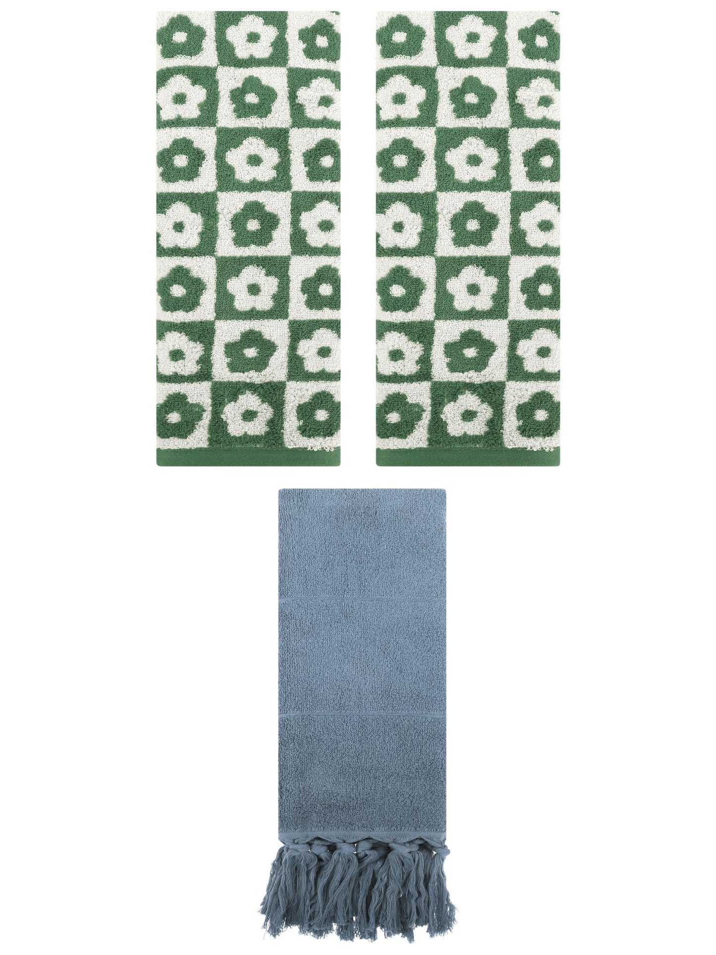 Unique Bargains 3 Pack Cotton Soft Absorbent Decorative Bathroom Hand Towel 14" x 30" Blue/Green