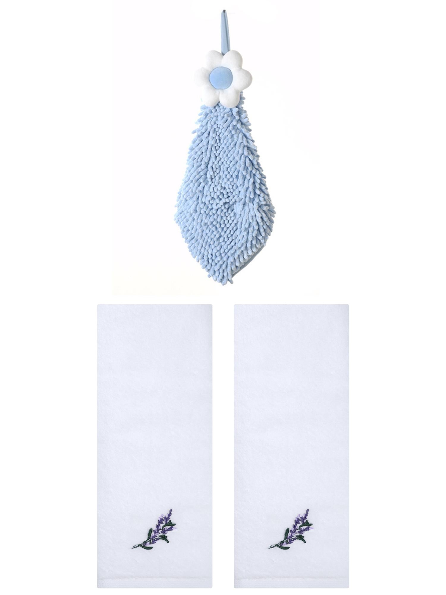 Unique Bargains 3 Pcs Cotton Soft Floral Hand Towels White/Blue-2 13" x 29"/6" x 15"