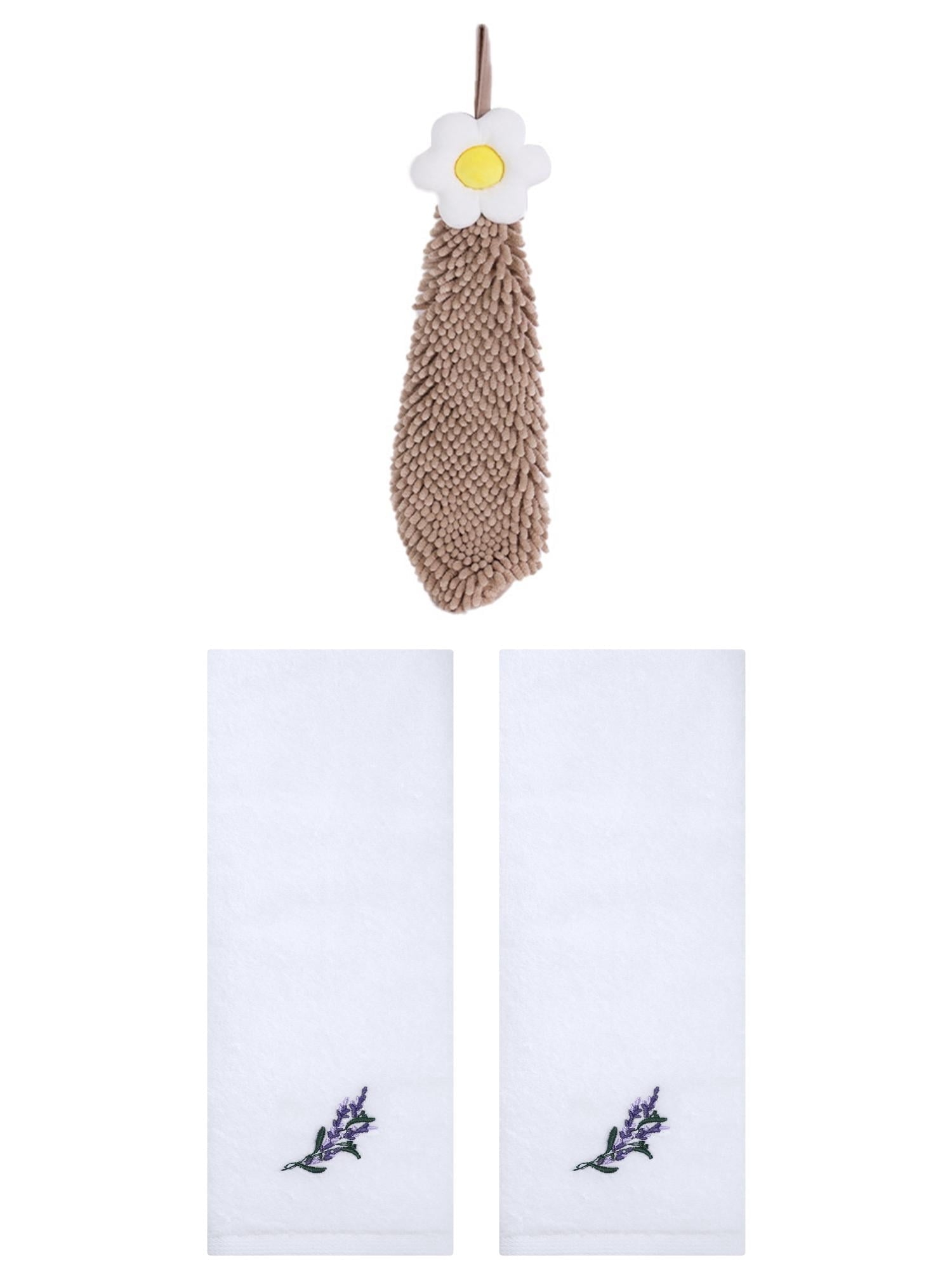 Unique Bargains 3 Pcs Cotton Soft Floral Hand Towels White/Brown 13" x 29"/6" x 15"