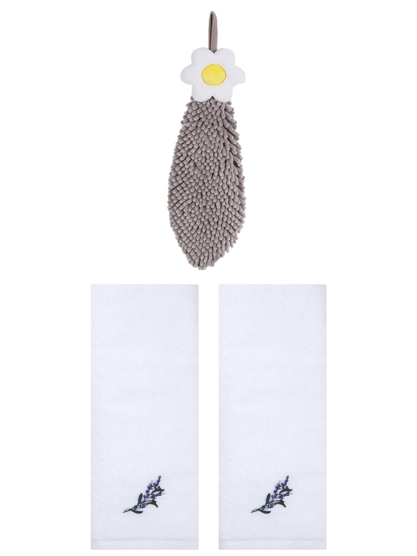 Unique Bargains 3 Pcs Cotton Soft Floral Hand Towels White/Grey 13" x 29"/6" x 15"