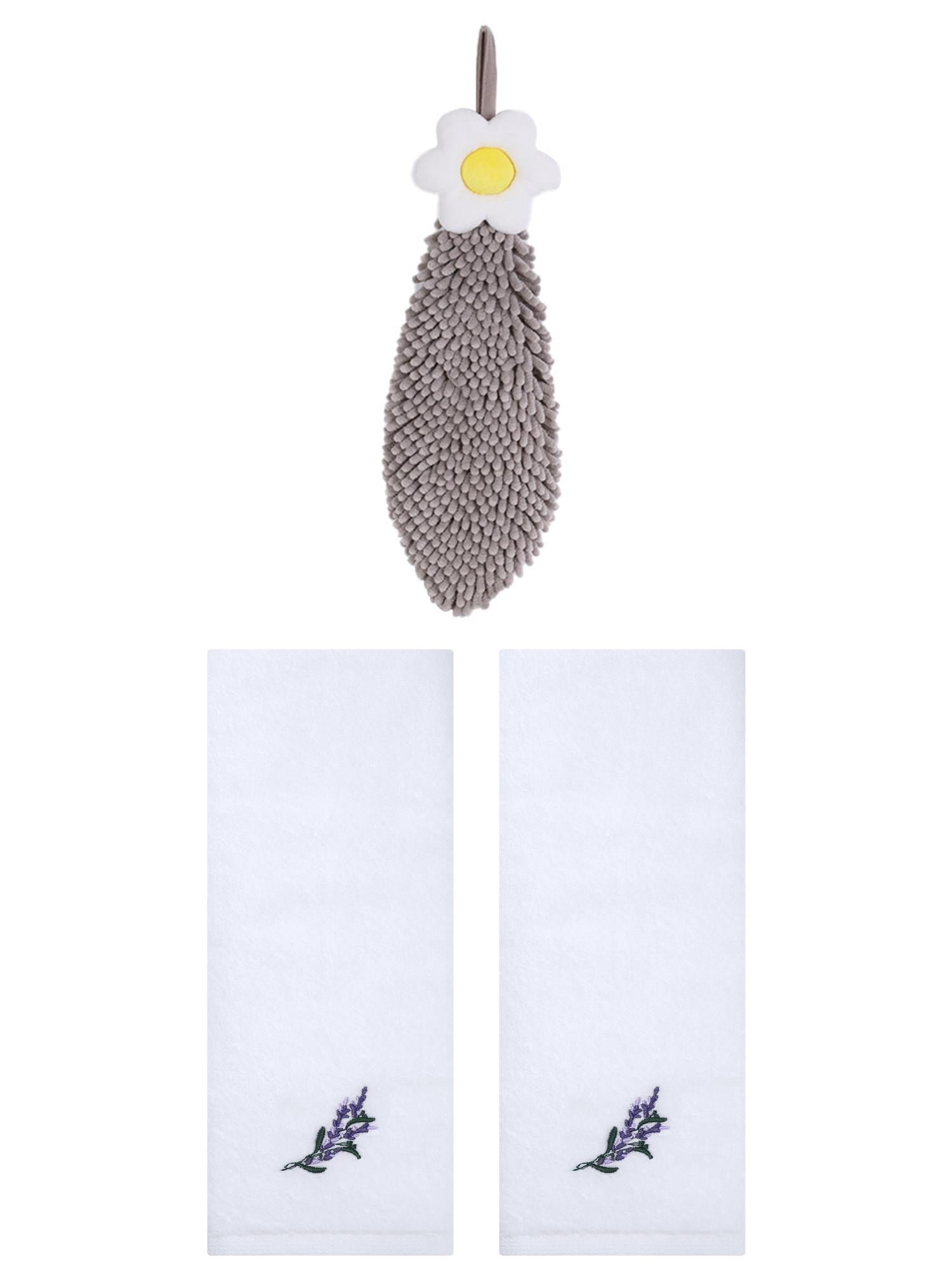 Unique Bargains 3 Pcs Cotton Soft Floral Hand Towels White/Grey 13" x 29"/6" x 15"