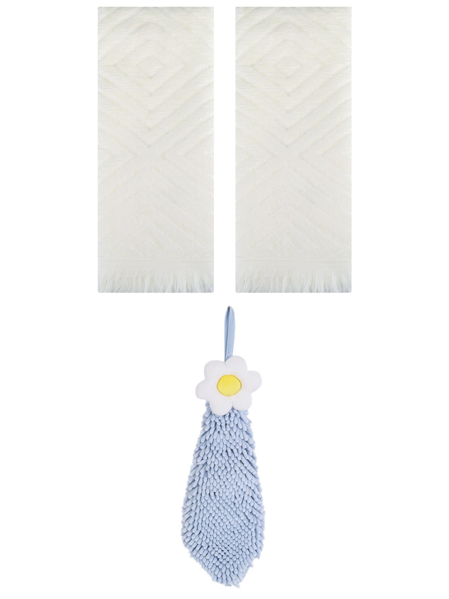 Unique Bargains 3 Pcs Geometric Soft Hand Towels Beige/Blue-1 13" x 29"/6" x 15"