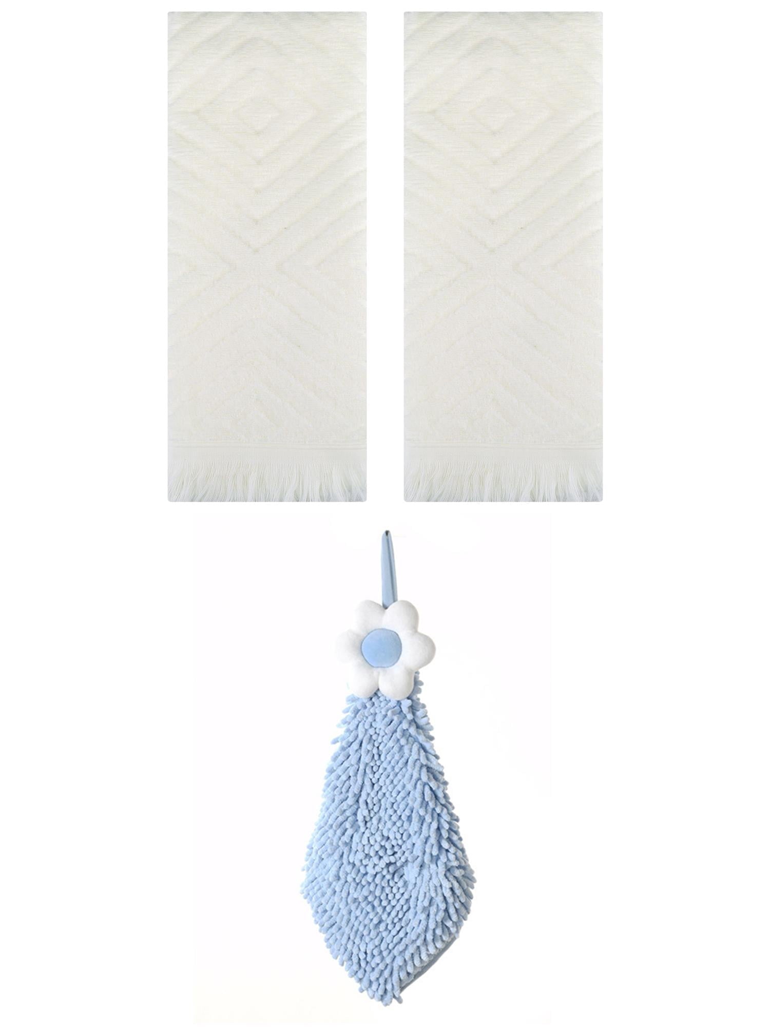 Unique Bargains 3 Pcs Geometric Soft Hand Towels Beige/Blue-2 13" x 29"/6" x 15"