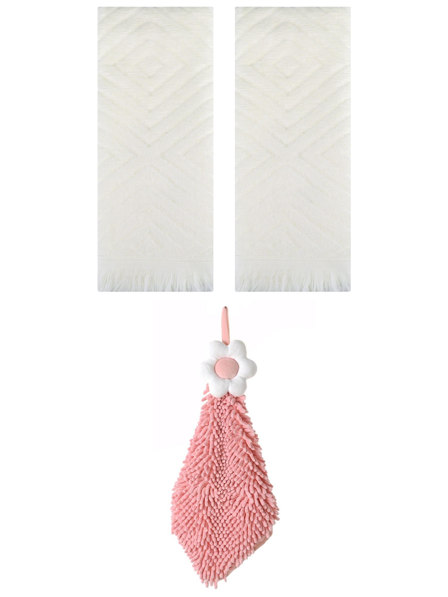 Unique Bargains 3 Pcs Geometric Soft Hand Towels Beige/Pink-2 13" x 29"/6" x 15"