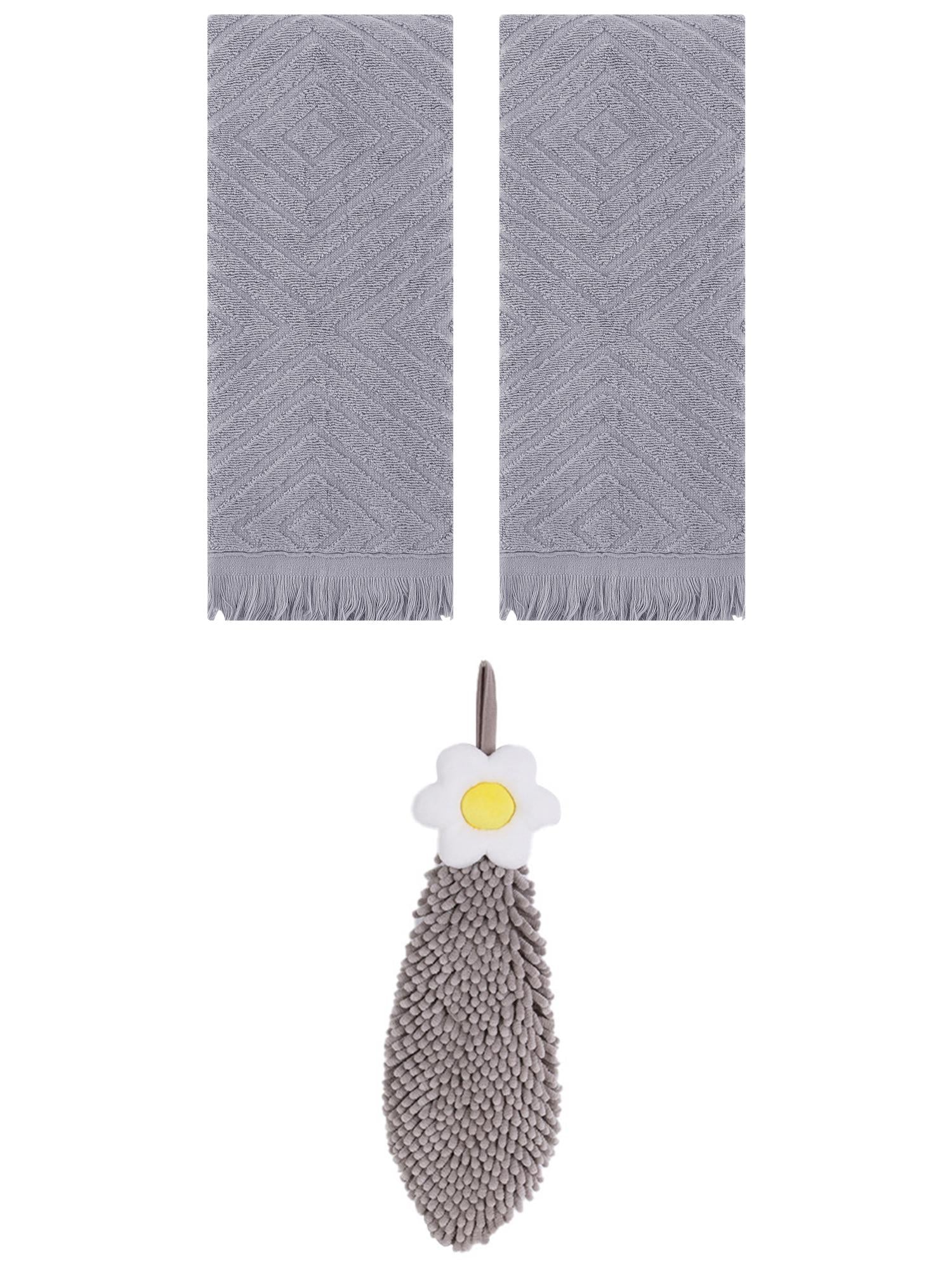 Unique Bargains 3 Pcs Geometric Soft Hand Towels Grey 13" x 29"/6" x 15"