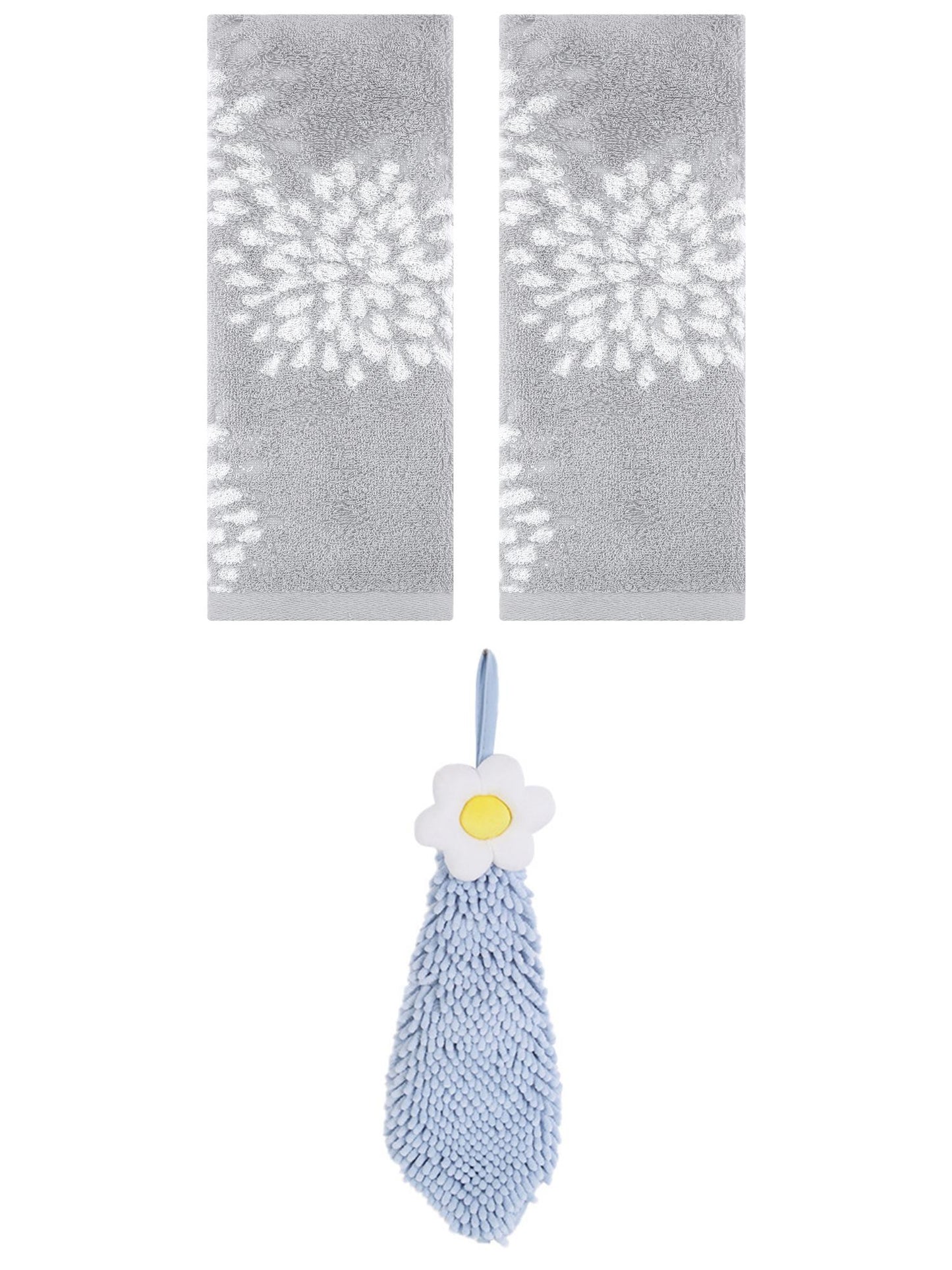 Unique Bargains 3 Pcs Hand Towelroom Grey/Blue-1 14" x 30"/6" x 15"