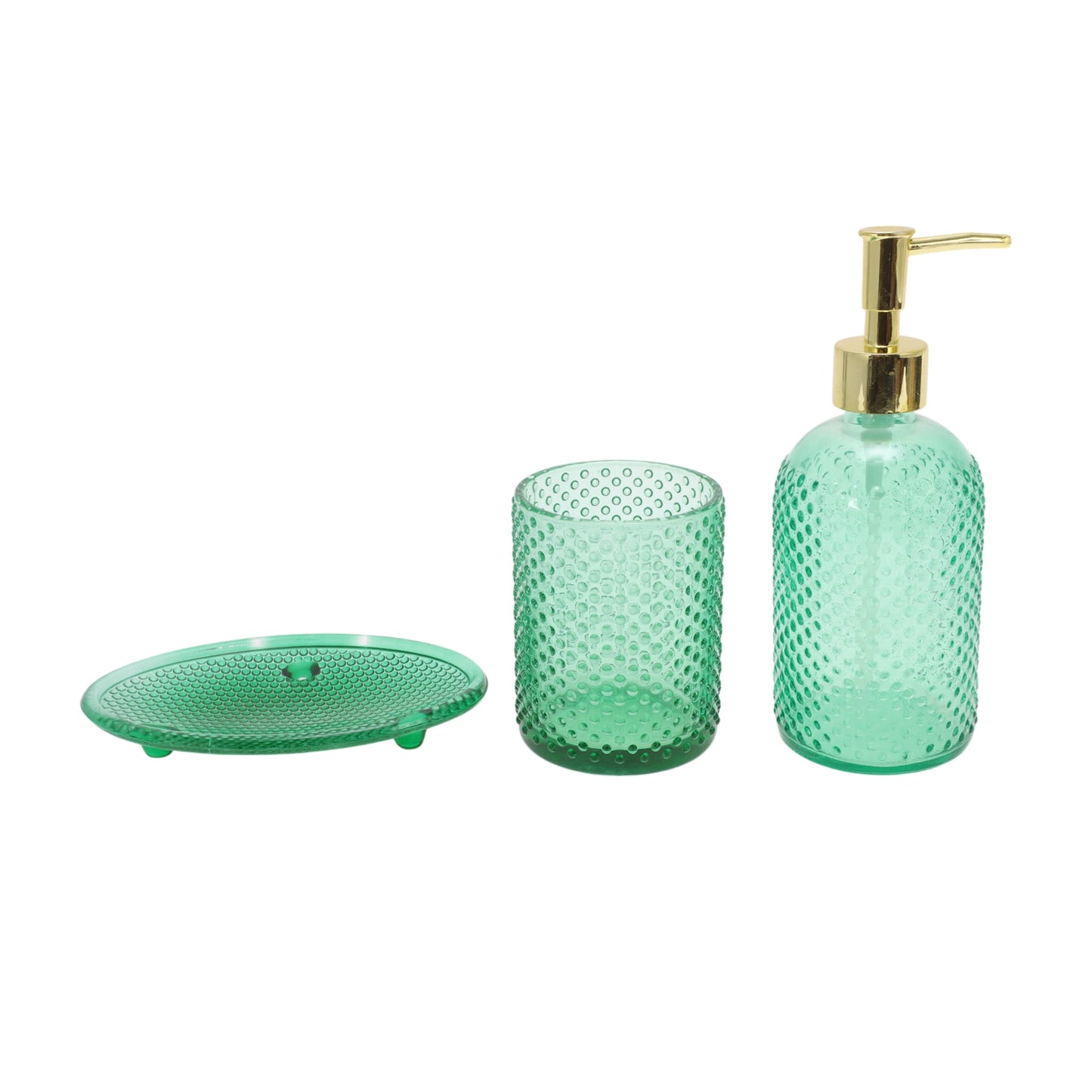 Unique Bargains 3 Pcs Reusable Dot Bathroom Accessories Kit Green