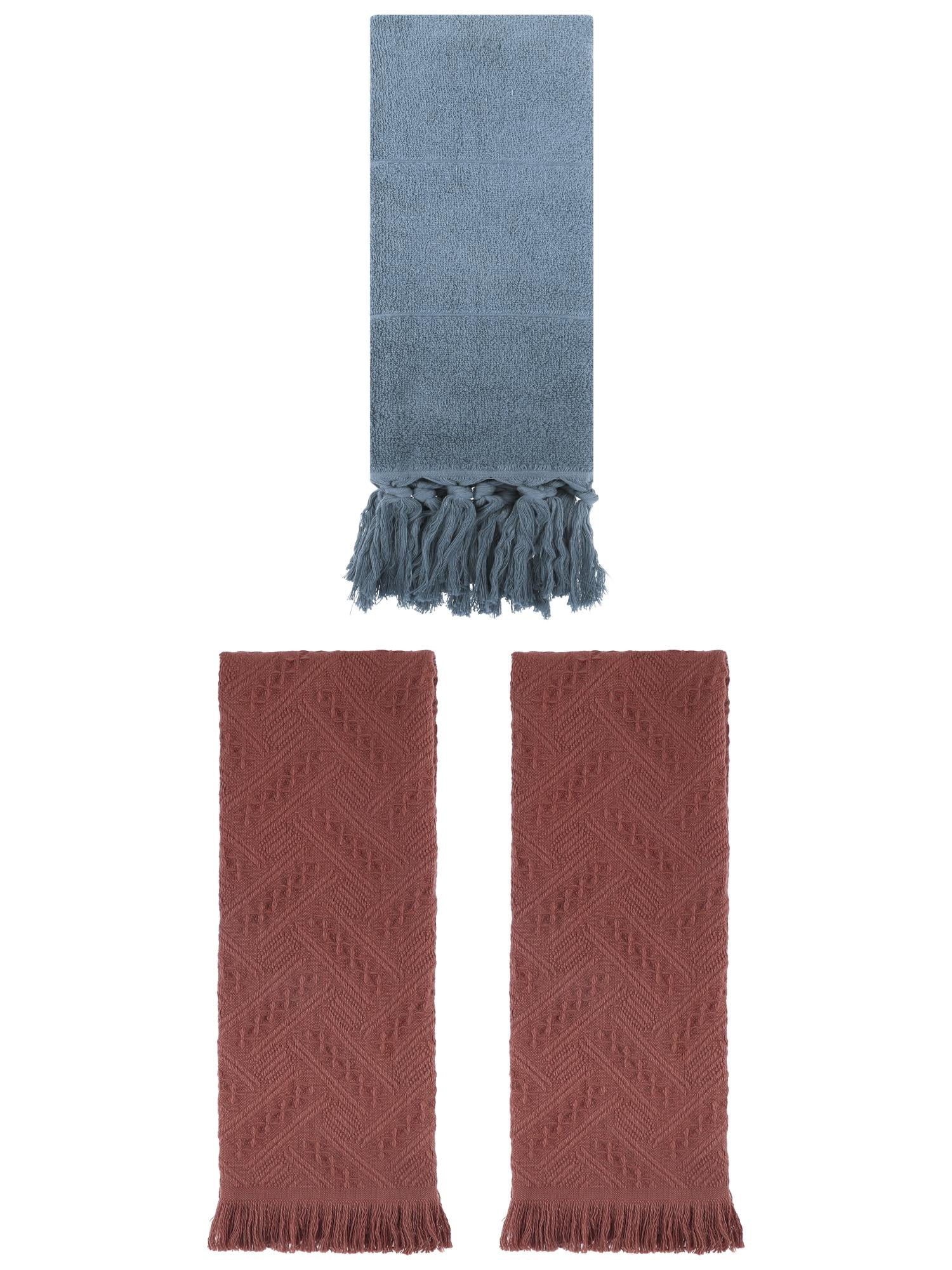 Unique Bargains 3 Pack Cotton Soft Absorbent Boho Turkish Decorative Hand Towels Blue/Brown 14" x 30"/13" x 29"