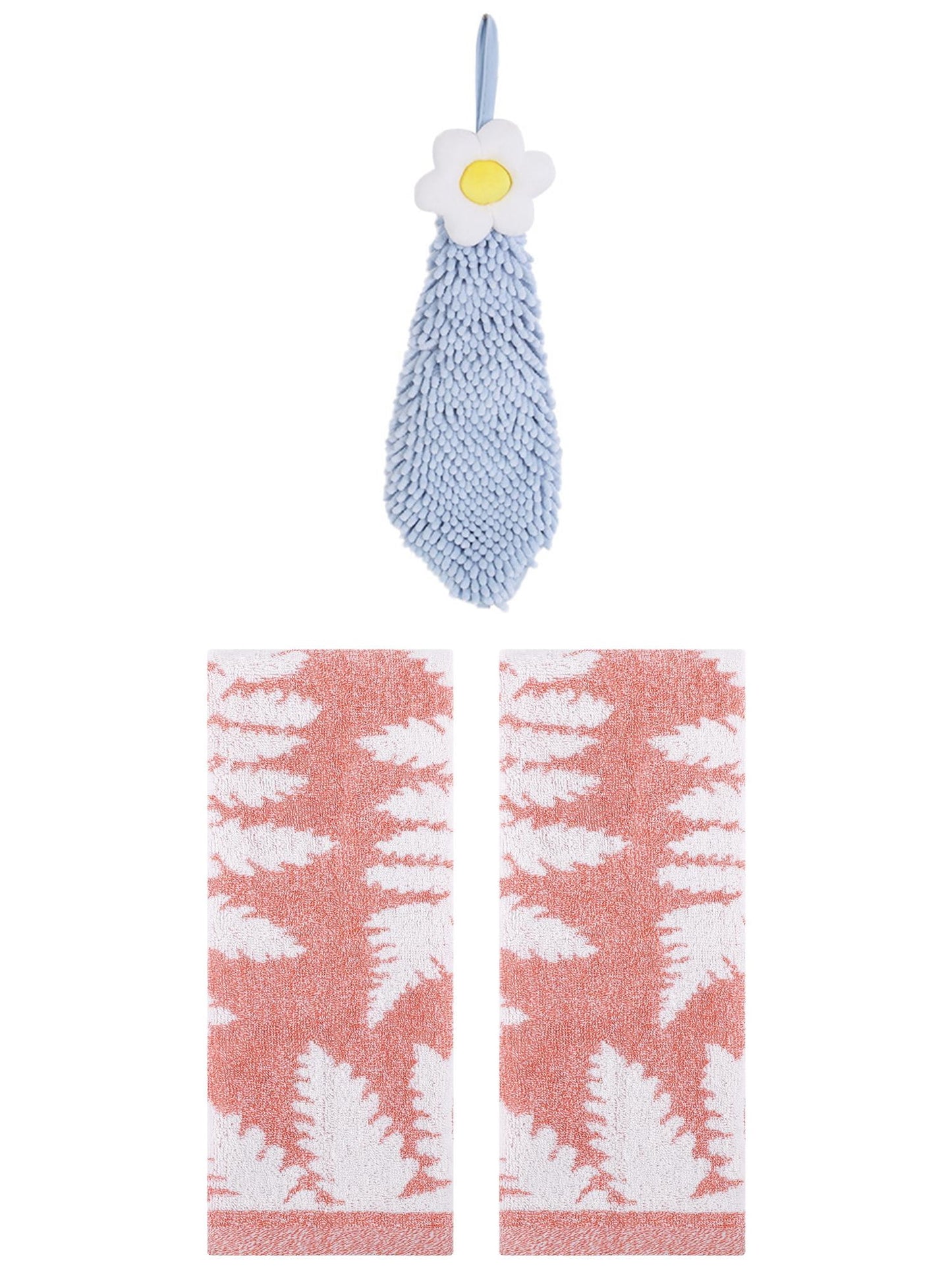 Unique Bargains 3 Pcs Soft Absorbent Hand Towels Pink/Blue-1 13" x 29"/6" x 15"