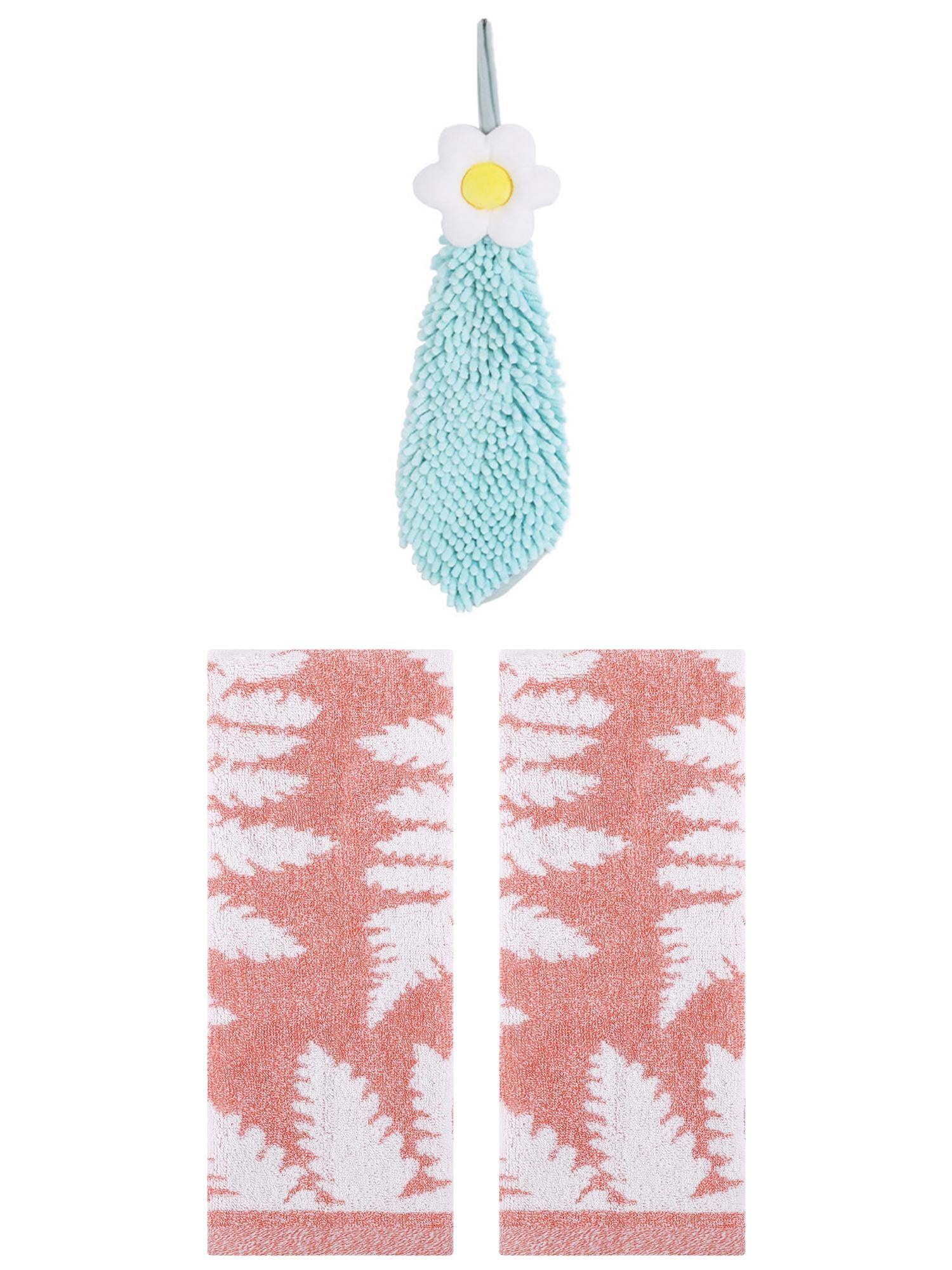 Unique Bargains 3 Pcs Soft Absorbent Hand Towels Pink/Green 13" x 29"/6" x 15"