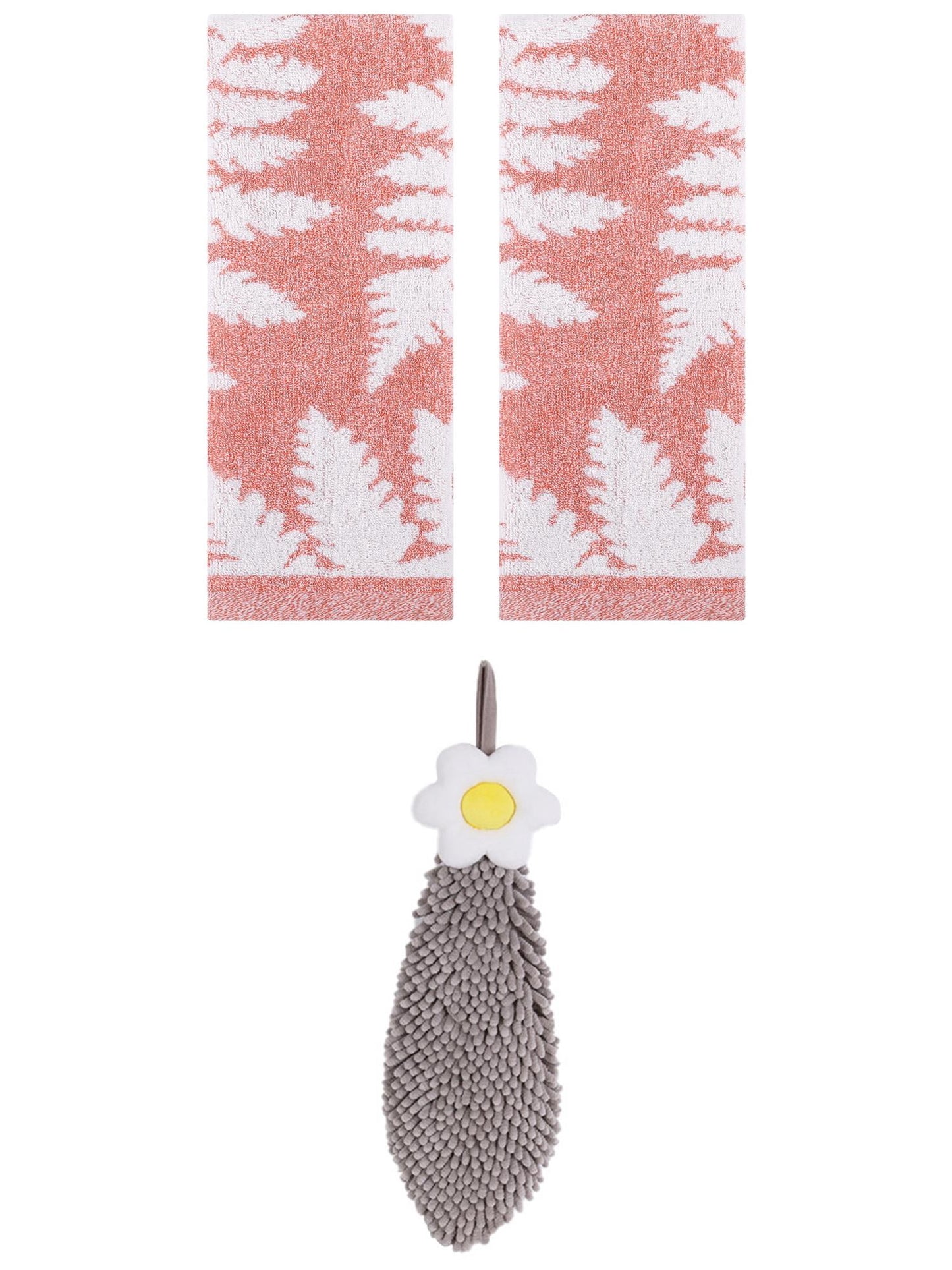 Unique Bargains 3 Pcs Soft Absorbent Hand Towels Pink/Grey 13" x 29"/6" x 15"