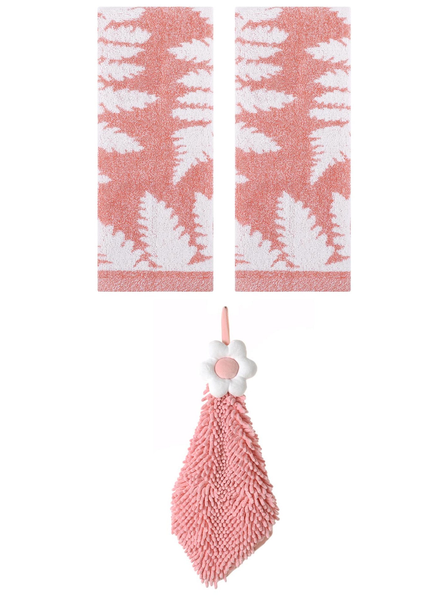 Unique Bargains 3 Pcs Soft Absorbent Hand Towels Pink/Pink-2 13" x 29"/6" x 15"