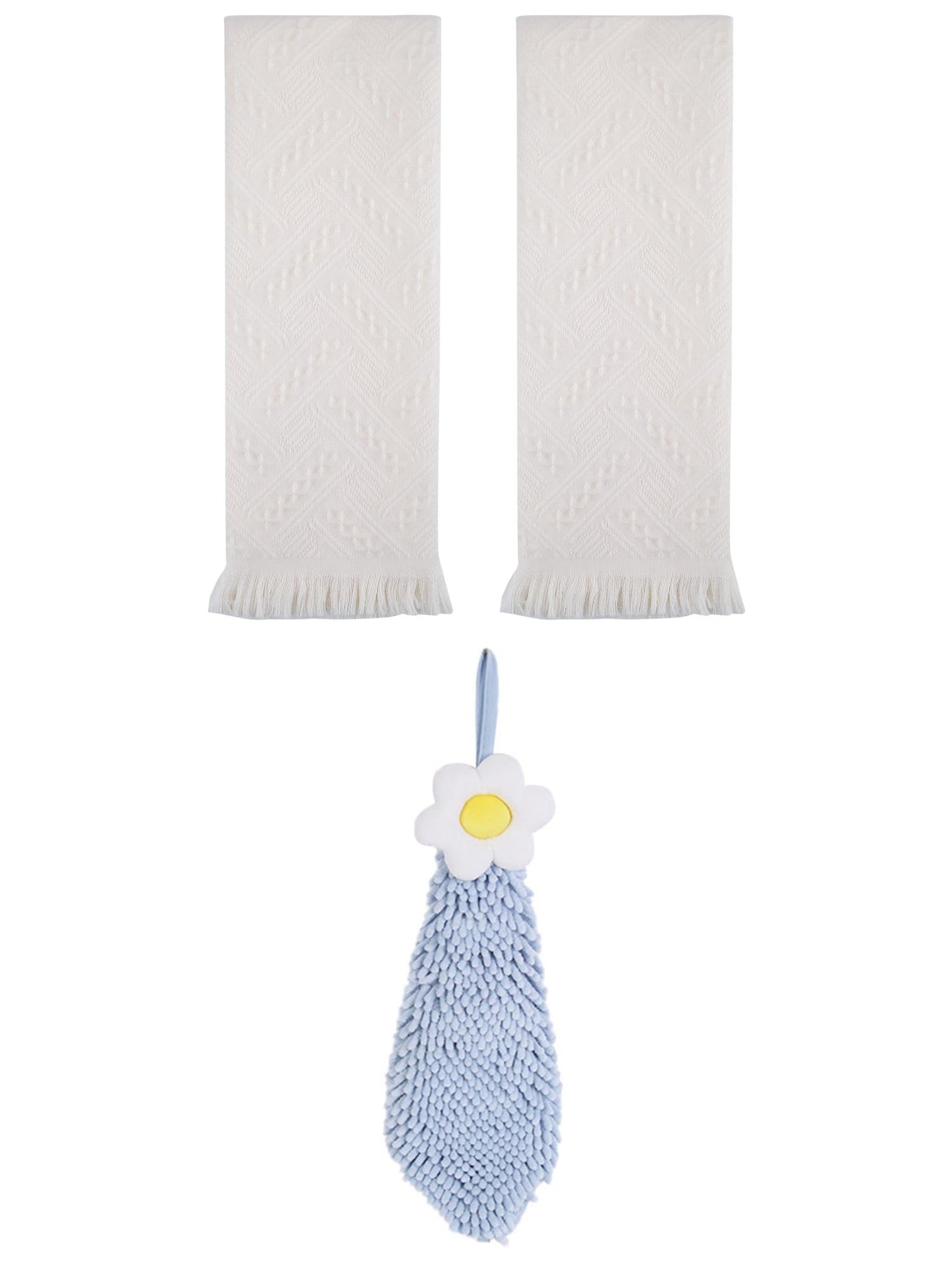 Unique Bargains 3 Pcs Soft Absorbent Towels Beige/Blue-1 13" x 29"/6" x 15"
